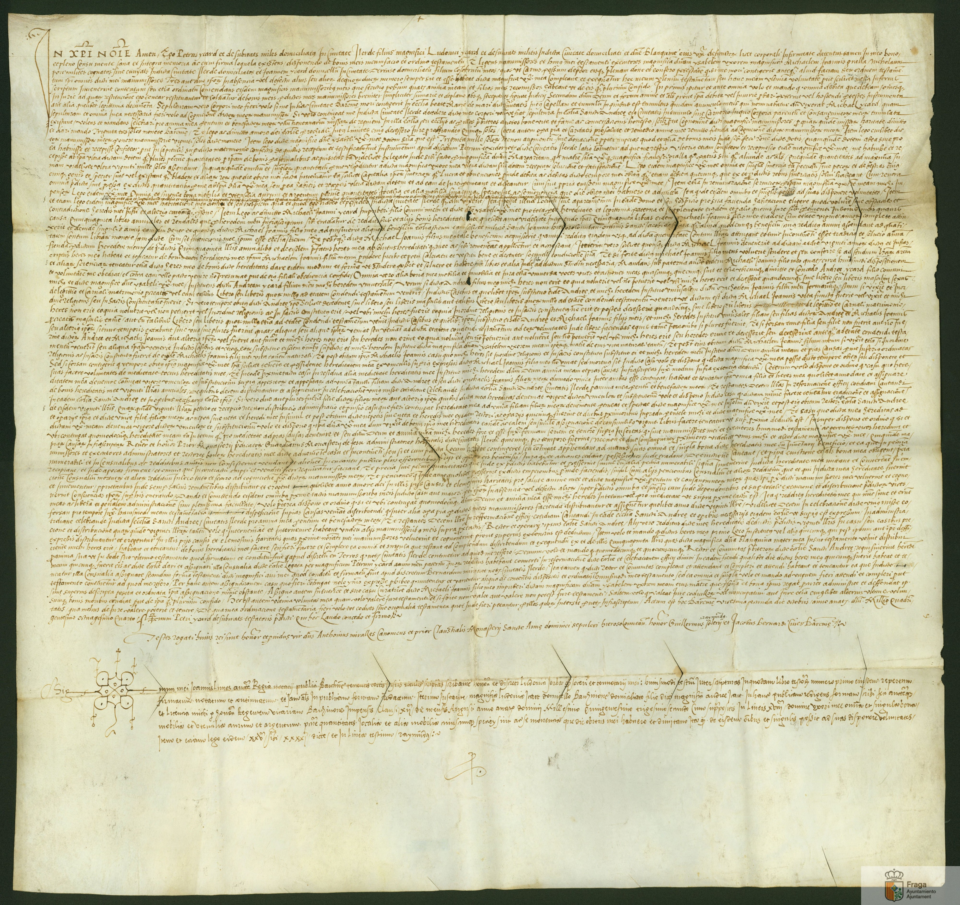 Testamento de Pedro Izard de Subirats, caballero de Lérida.