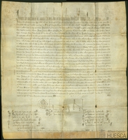 Inocencio III toma bajo su protección a la iglesia de Huesca, establece que se observe en la misma la regla de san Agustín, confirma sus posesiones, ratifica las instituciones hechas por el obispo con el consentimiento del cabildo y prohibe la admisión de laicos para canónigos y la posesión por derecho hereditario de cemenerios y beneficios eclesiásticos