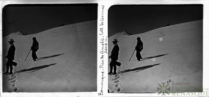 Retrato de dos hombres en Coll de Coronas, Pico del Aneto.