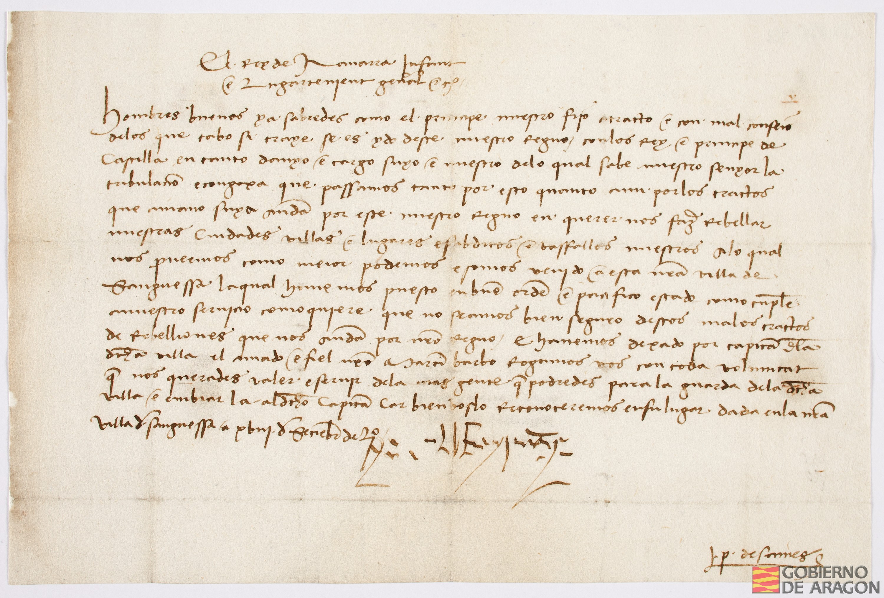 Juan II, rey de Navarra, infante y lugarteniente General de Aragón, escribe a varios concejos para informar de que ha nombrado capitán de Sangüesa a Martín Barbo para la defensa de la villa de Sangüesa en las luchas contra su hijo, el príncipe de Viana, y contra el Rey y príncipe de Castilla, y solicitar ayuda militar para el mismo