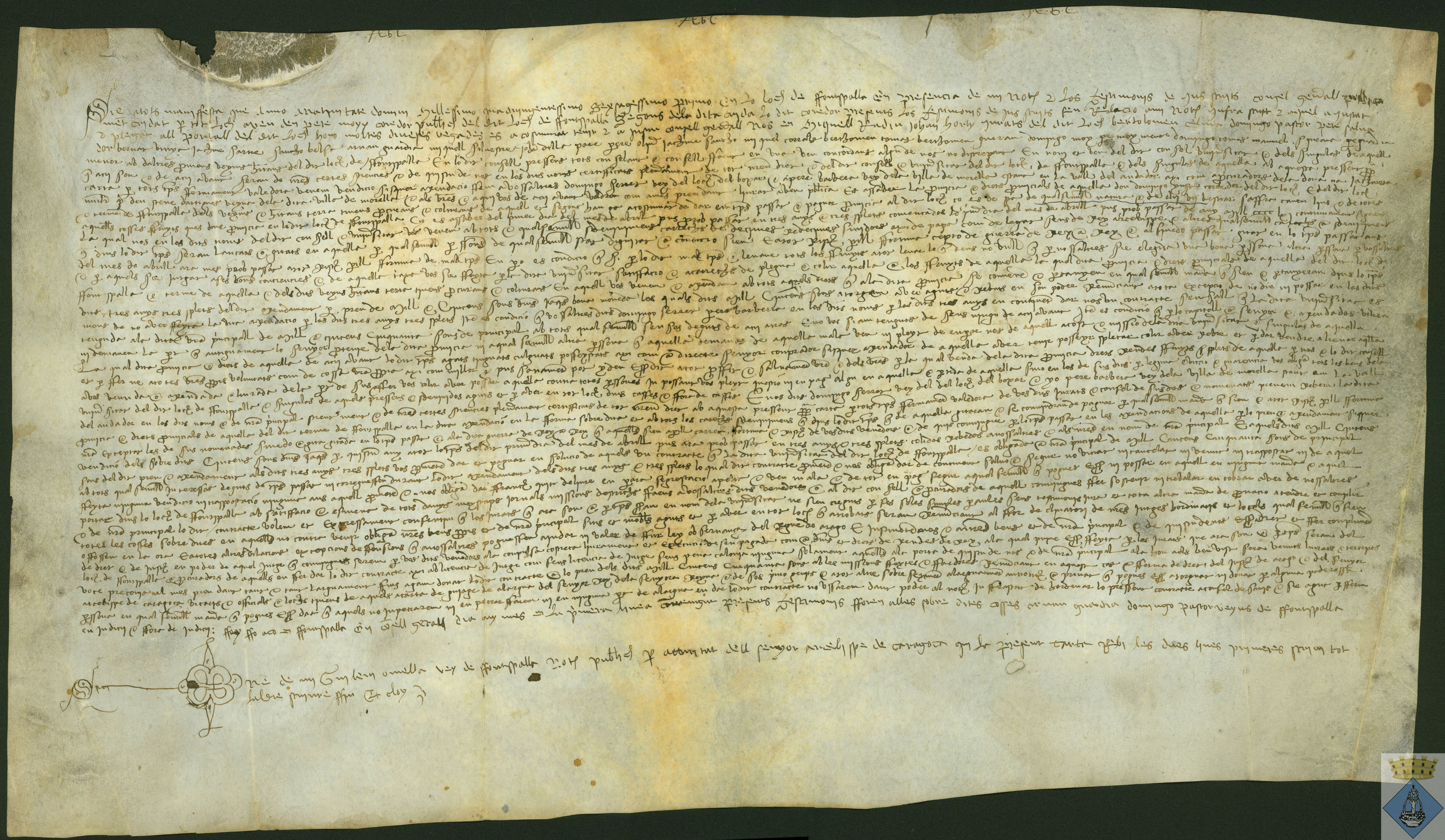 Carta de arrendamiento que el concejo de Fuentespalda hace de la primicia con todos sus derechos a Domingo Serrat y a Pedro Barberá, como procuradores de Jaimeta, viuda de Esteban de Artigas, de Morella, por precio de 1.500 sueldos jaqueses por 3 años