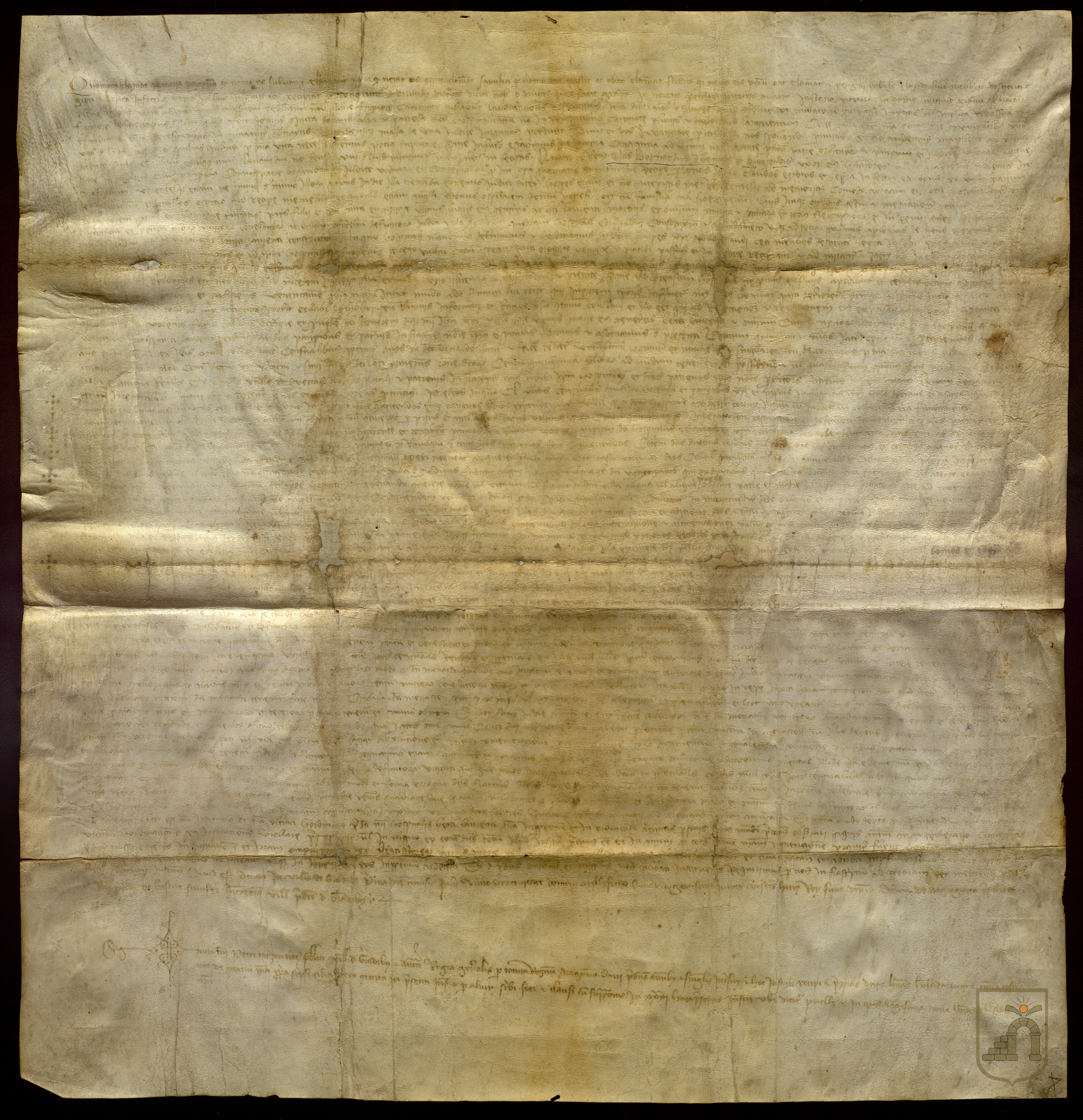 Bernardo de Benasque y su mujer Elisenda de las Rosas, vecinos de Graus, donan al Hospital de San Lorenzo en Graus una renta censual de ciento cincuenta sueldos jaqueses anuales pagados por el concejo de Colungo, que se dedicarán a la reparación y mantenimiento del hospital, así como a vestido y alimentos para sus ocupantes.