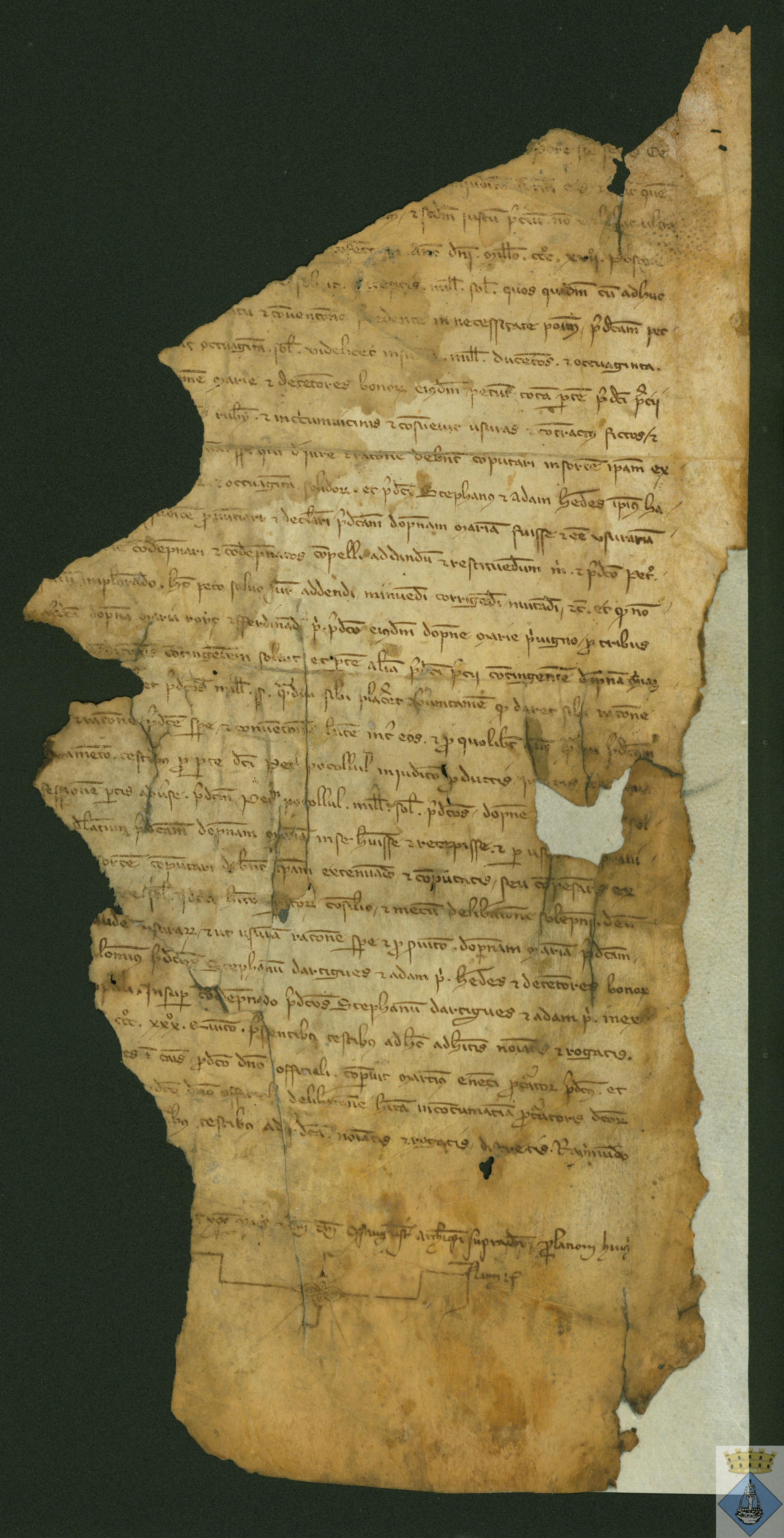 Fragmento de pergamino relativo a las prácticas usurarias de Esteve d'Artigues y Maria