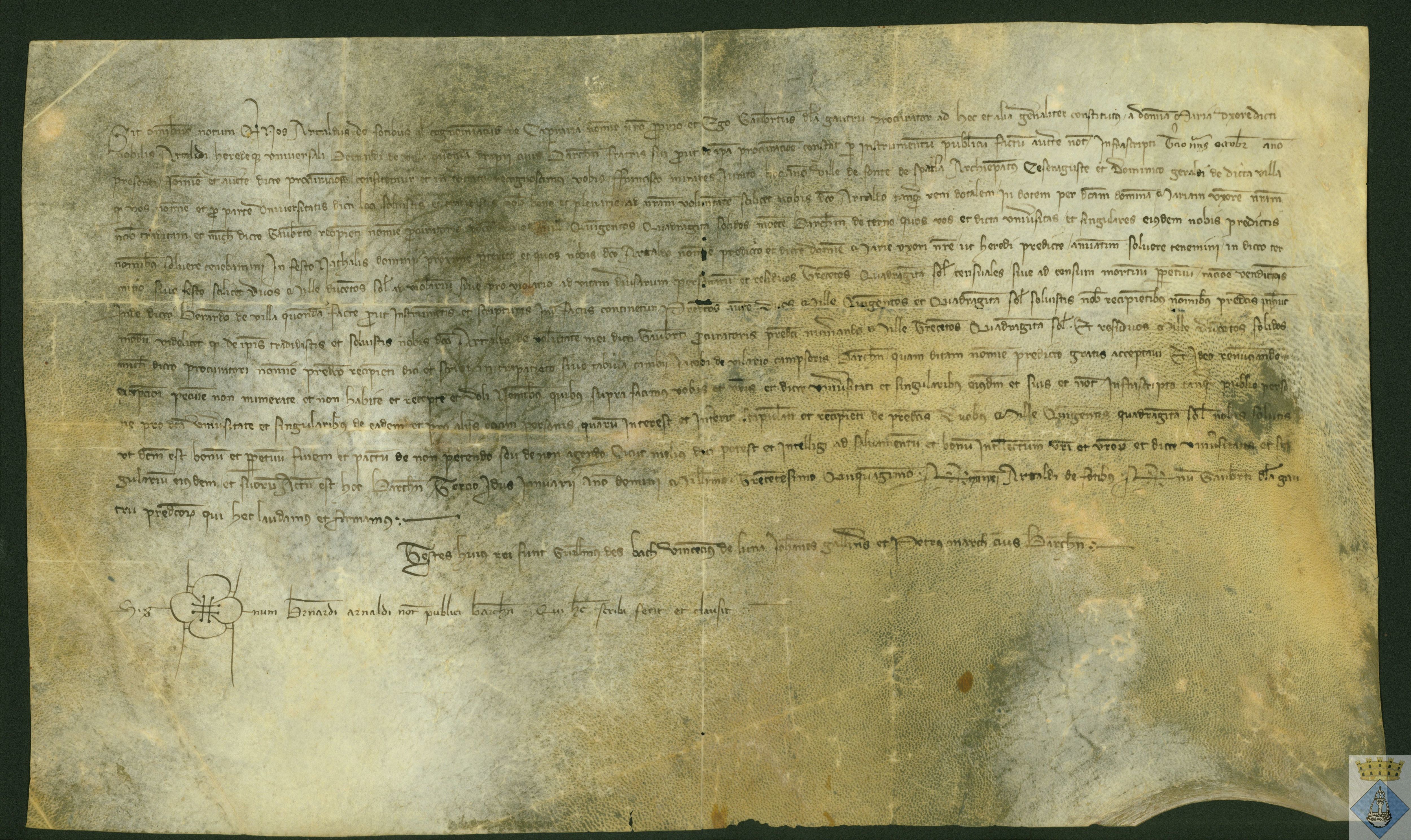 Artal de Foces, alias de Cabrera, reconoce recibir 2.540 sueldos, en moneda barcelonesa, del concejo de Fuentespalda