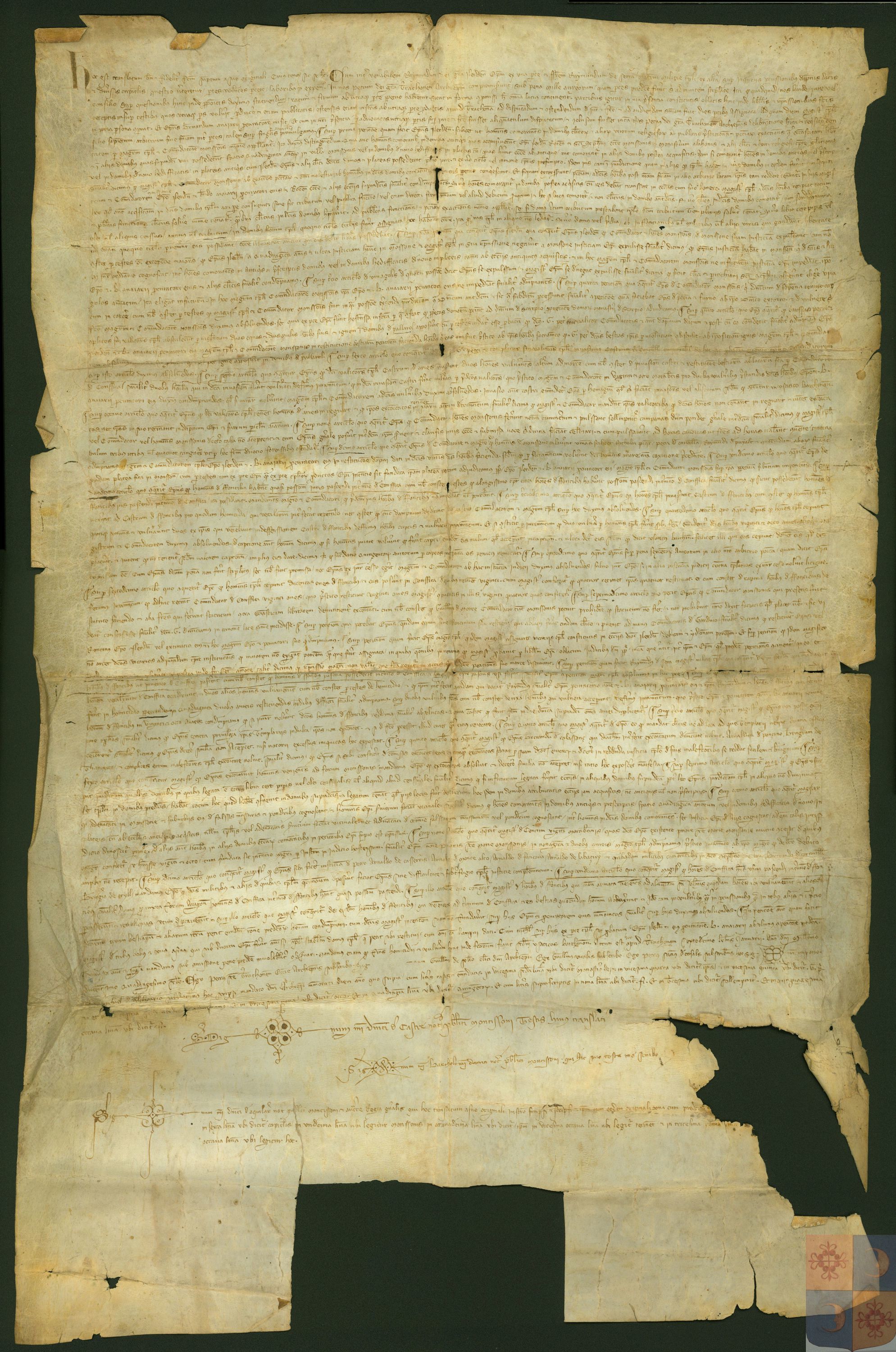 Compromiso a instancia de Pedro, arzobispo de Tarragona, entre Raimundo, obispo de Lérida, y Raimundo Sierra, maestre de la Orden del Temple, por el que, entre otras cosas, se permite a los vecinos de Fonz apacentar sus ganados en el término de Cofita