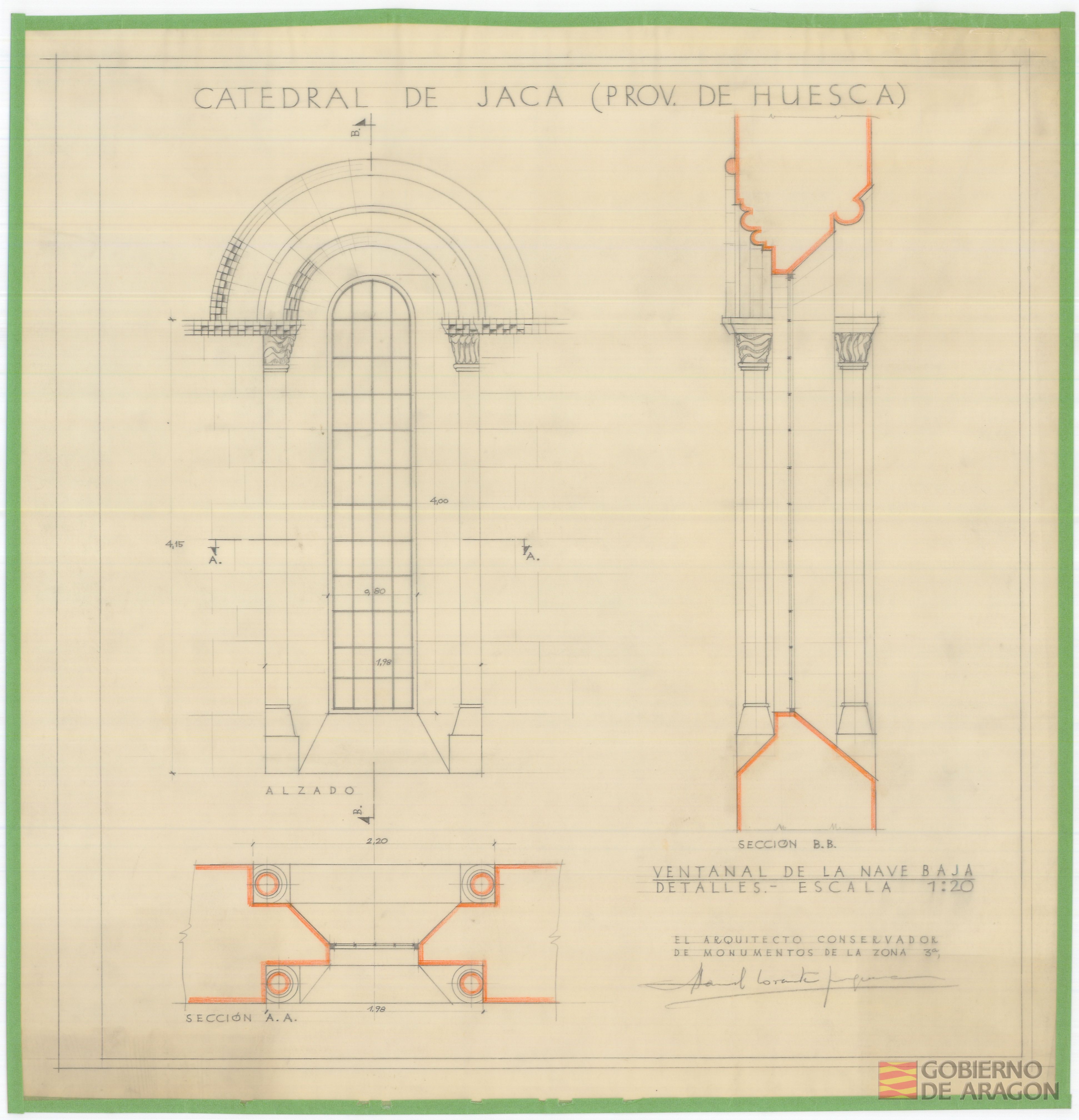 Catedral de Jaca (provincia de Huesca). Ventanal de la nave baja. Detalles. Jaca