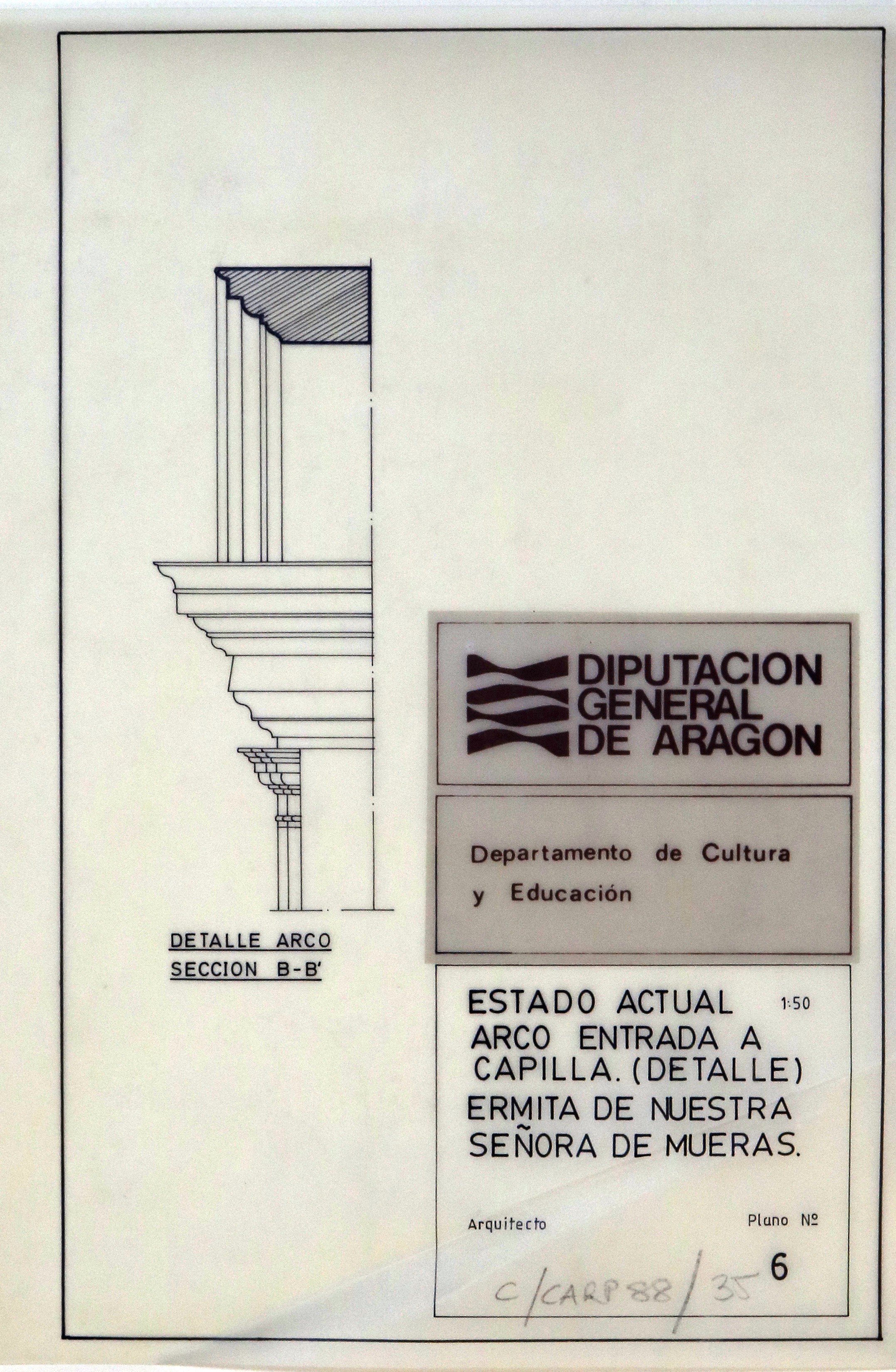Estado actual. Arco entrada a capilla. (Detalle). Eermita de Nuestra Señora de Mueras.
