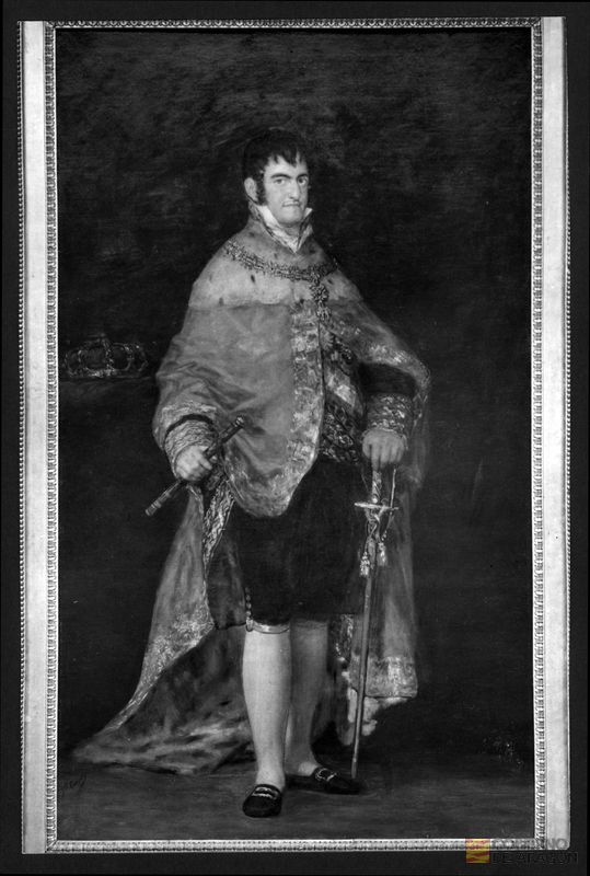 Retrato de Fernando VII con manto real del Canal Imperial de Aragón, pintado por Goya