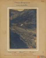 Cuenca del río Aragón. Sección 1ª Perímetro I. Trabajos de corrección, de repoblación y auxiliares. Torrente de Los Meses. 1 Canalización. 2 Dique hidráulico. 3 Vivero. 4 Albergue. 5 Camino forestal