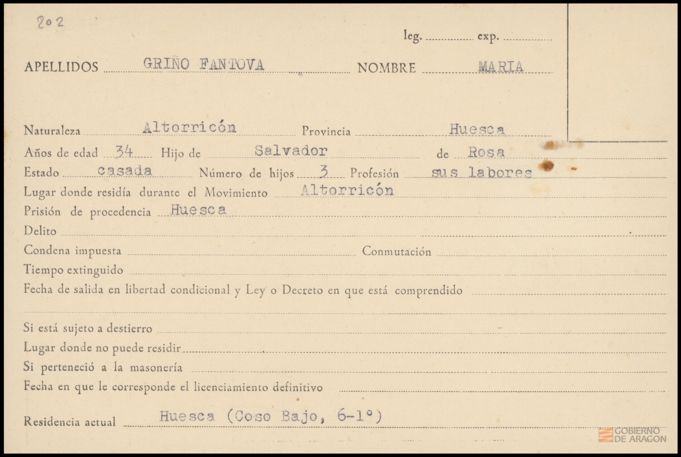 Griño Fantova, María. Huesca