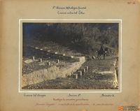 Cuenca del río Aragón. Sección 1ª Perímetro II. Trabajos de corrección. Torrente Cargates. 1 rastrillo de la canalización. 2 Paso de camino