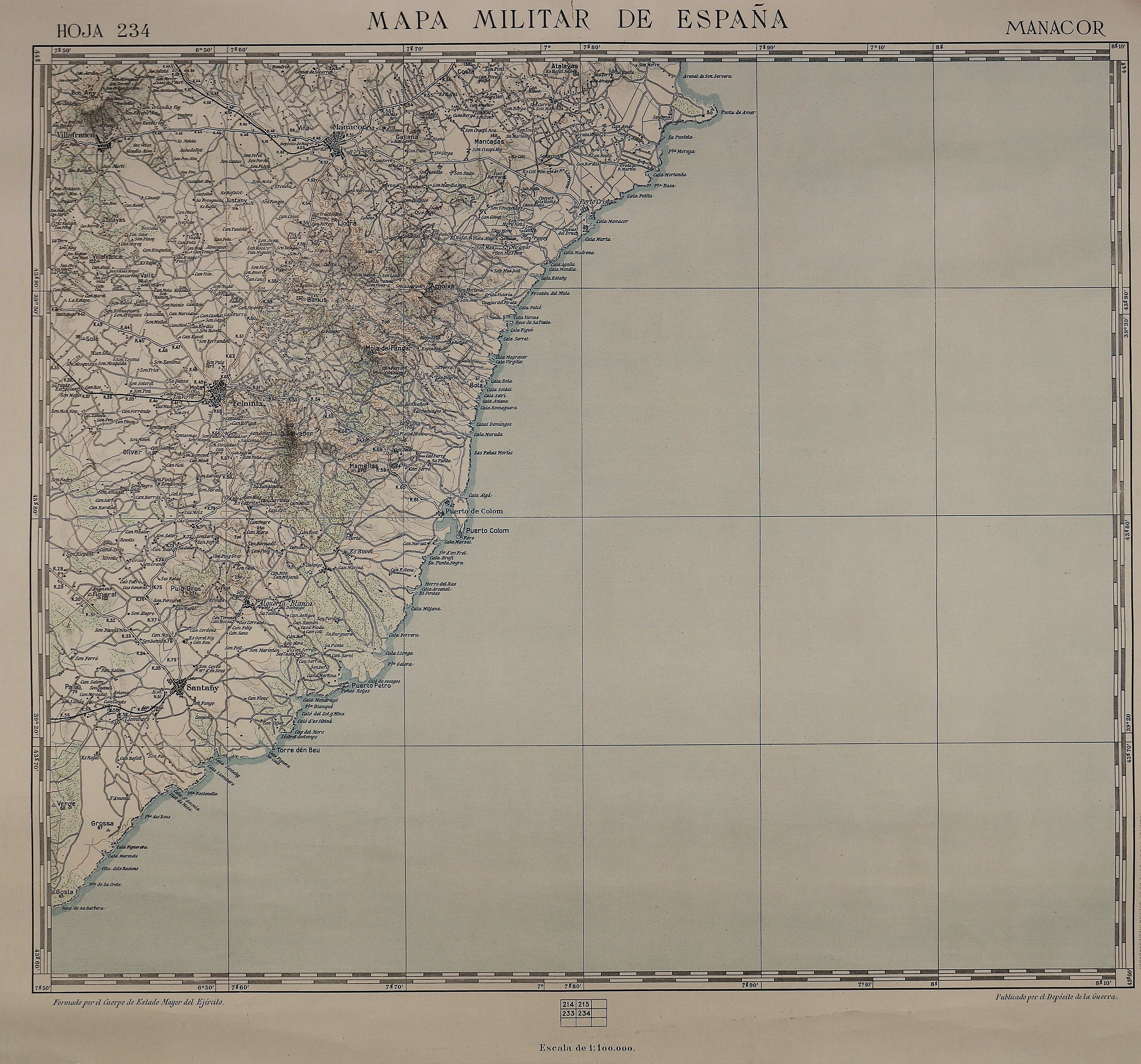 Mapa militar de España : Manacor. Cuerpo del Estado Mayor del Ejercito