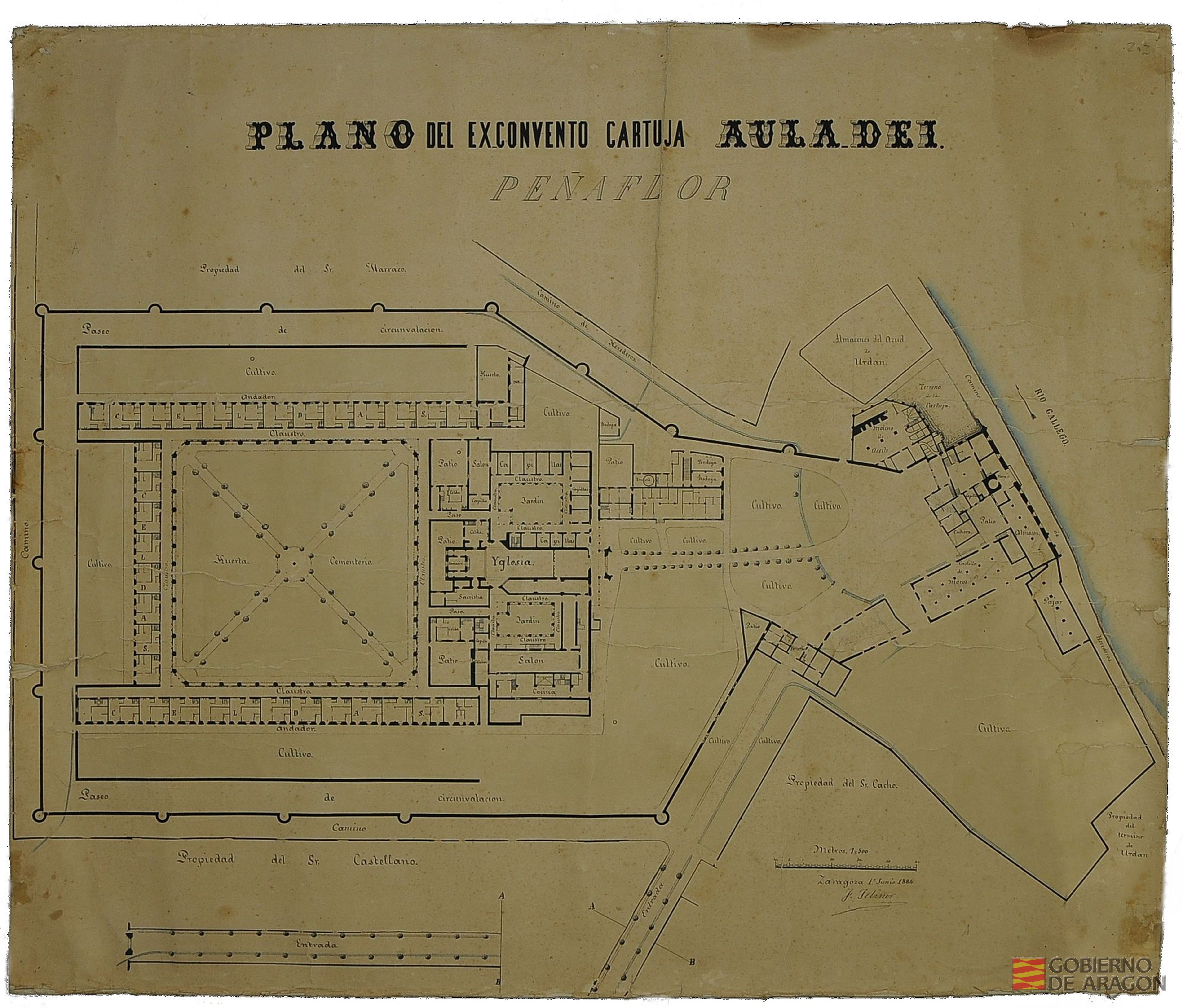 Plano del ex-convento Cartuja de Aula Dei. Peñaflor. J. Jeliner