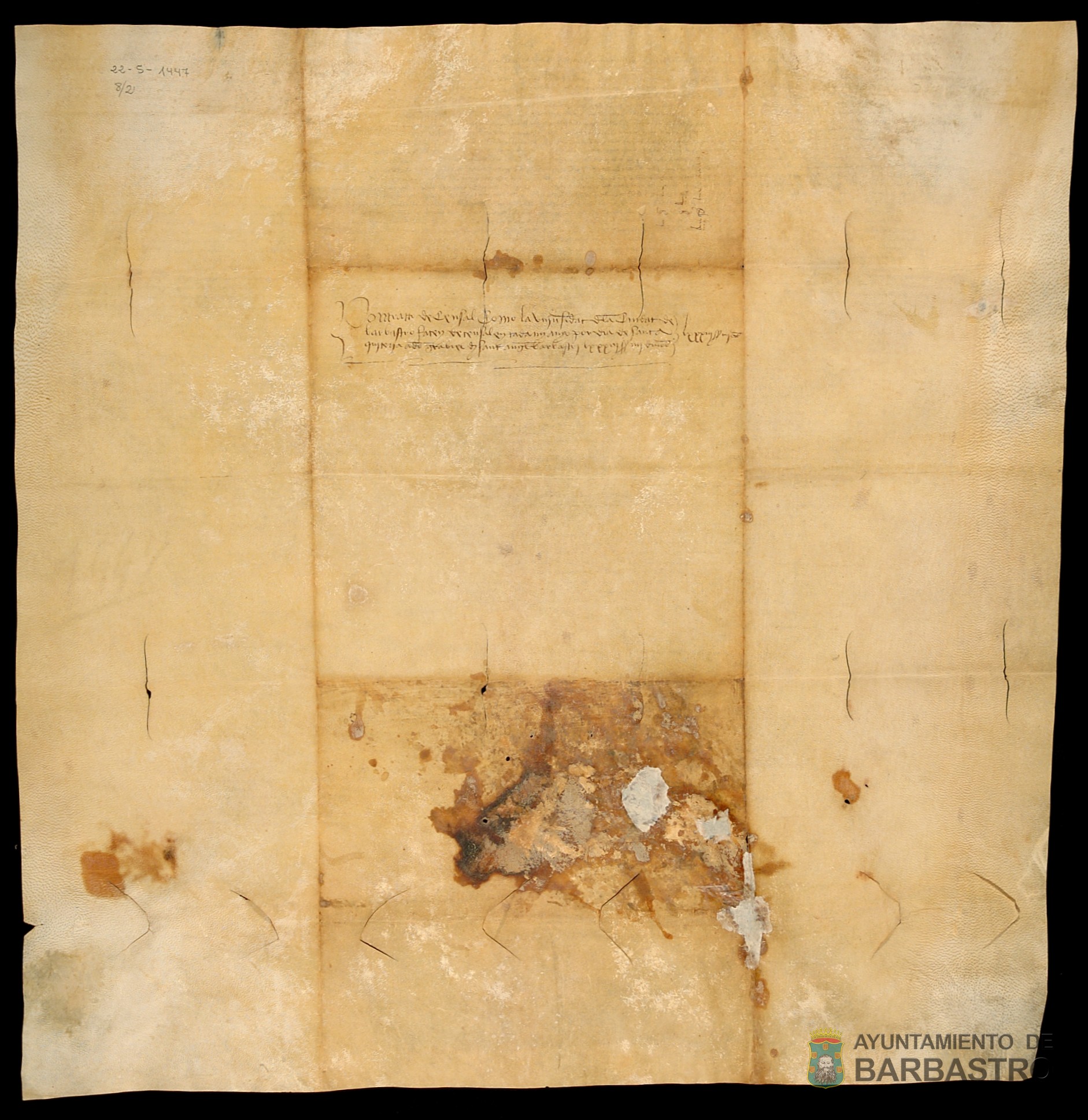 El Concejo de Barbastro vende a Gabriel Santangel, mercader ciudadano de Barbastro, un censo o treudo perpetuo de 83 sueldos y 4 dineros jaq. de pension anual, por 1000 sueldos de precio o suerte principal, pagaderos el dia de Santa Quiteria.