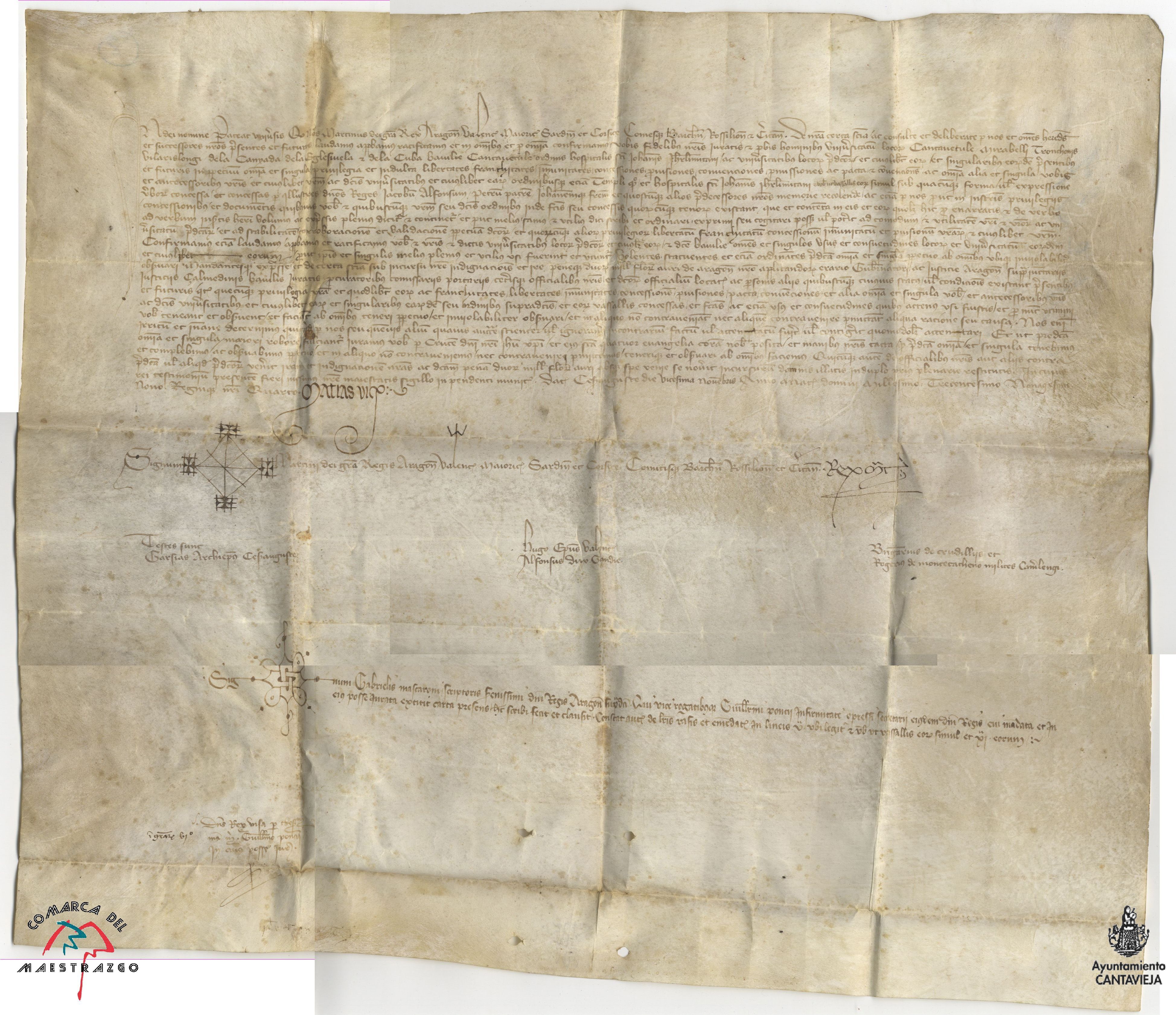 Privilegio del Rey Martín, por el que confirma y ratifica los privilegios libertades y franquezas concedidos por sus antecesores a la bailía de Cantavieja