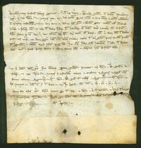 Carta de gracia o libertad perpetua concedida por Bernardo Guillermo de Entenza, mayordomo de Aragón, y su esposa V. Yuanyes a los hombres y mujeres de la villa de Alcolea