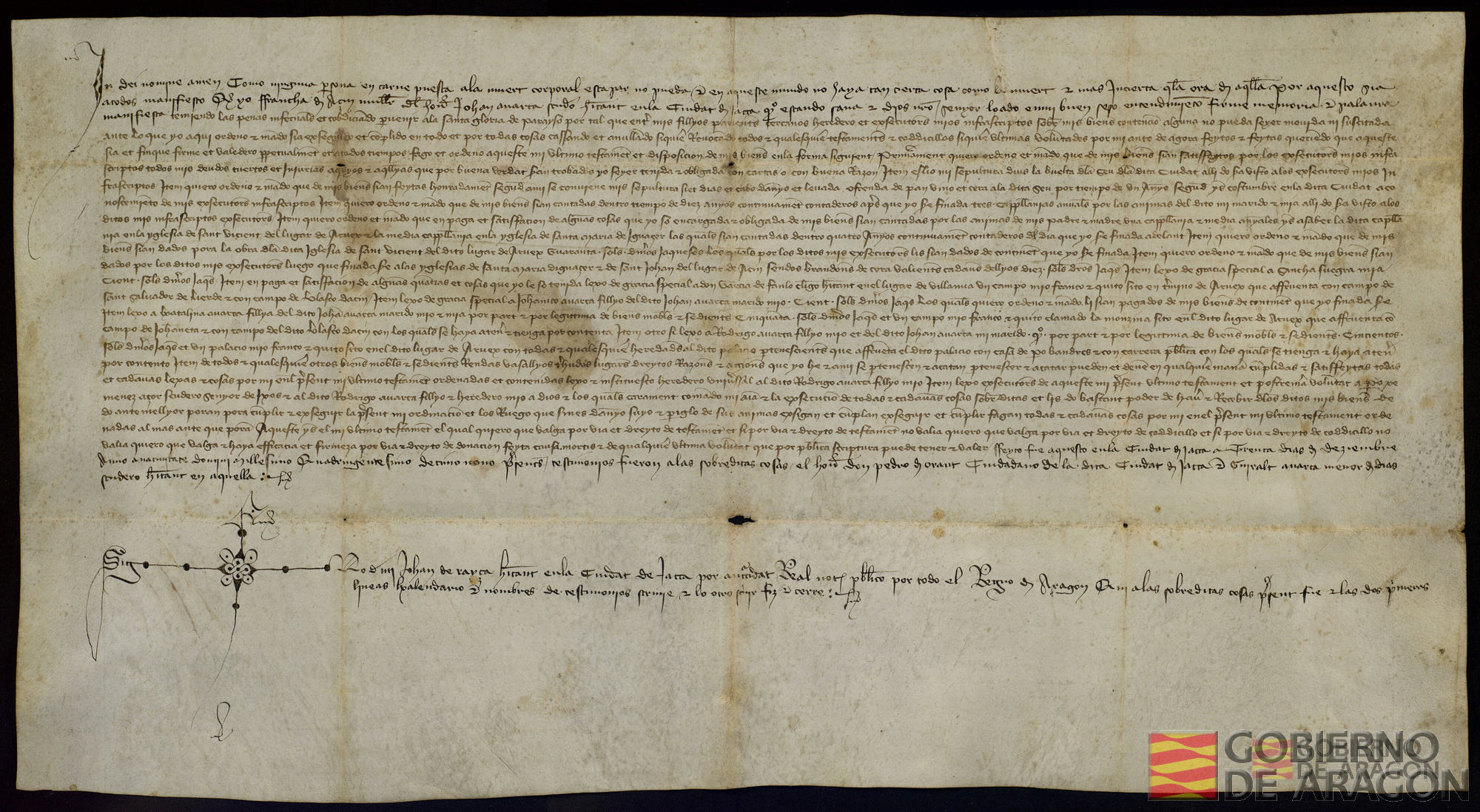 Testamento de Francha de Acín, mujer del honorable Juan Abarca, escudero habitante en Jaca.