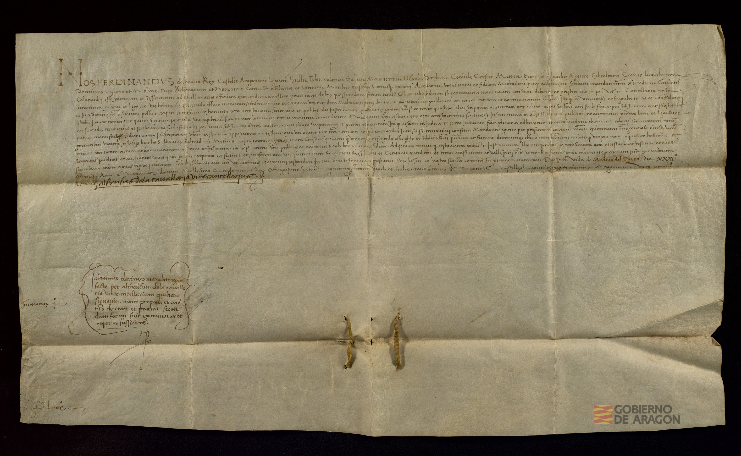 Fernando II de Aragón concede a Miguel Pérez de Almazán, oriundo de Calatayud, la licencia para ejercer la notaría en toda su dominación, de acuerdo con el fuero aprobado en las anteriores Cortes de Calatayud