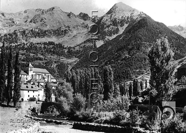 "Iglesia y puente". Ricardo Compairé Escartín. Sallent de Gállego