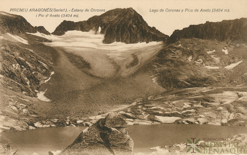"Pirineu Aragonés (serie 1). Estany de Corones i Pic d'Aneto (3404 m). Lago de Coronas y Pico de Aneto (3404 m)."