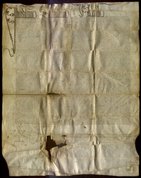 Informe de la cámara apostólica destinado a Alfonso V y las autoridades eclesiásticas de la Corona relativo a la ocupación que Juan de Mur, Juan Zaporta y Domingo de Puértolas, monjes de San Victorián, habían cometido sobre los prioratos de Santa María de Obarra, San Pedro de Taberna y San Justo de Urmella