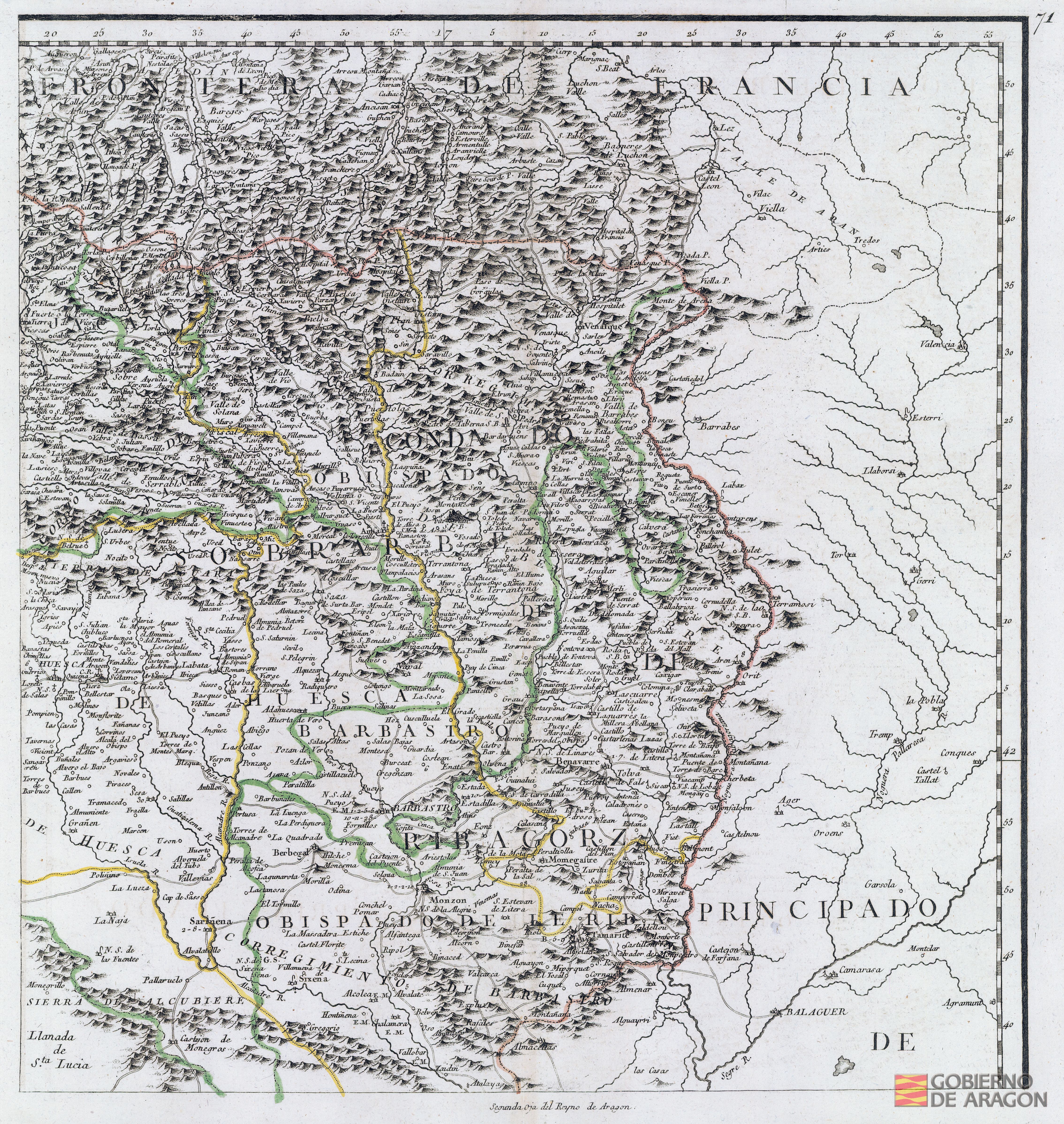 Mapa del reyno de Aragón dividido en su arzobispado, obispados y corregimientos. Por Don Tomás López, geógrafo que fue de los dominios de S. M.. Aragón, reino de
