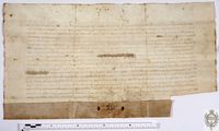 El infante Juan, duque de Gerona, absuelve a los habitantes de Almudévar de una presunta resistencia que habían cometido contra Romeo de Huerta, administrador de las salinas de Naval, pues habían considerado que una investigación sobre el uso de sal con otra procedencia era contraria a los Fueros