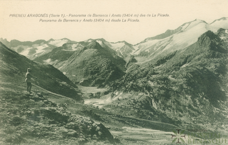 "Pirineu Aragonés (serie 1). Panorama de Barrancs i Aneto (3404 m) des de La Picada. Panorama de Barrancs y Aneto (3404 m) desde La Picada."