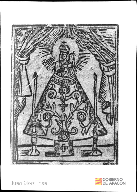 Grabado de la Virgen con el Niño. Juan Mora Insa