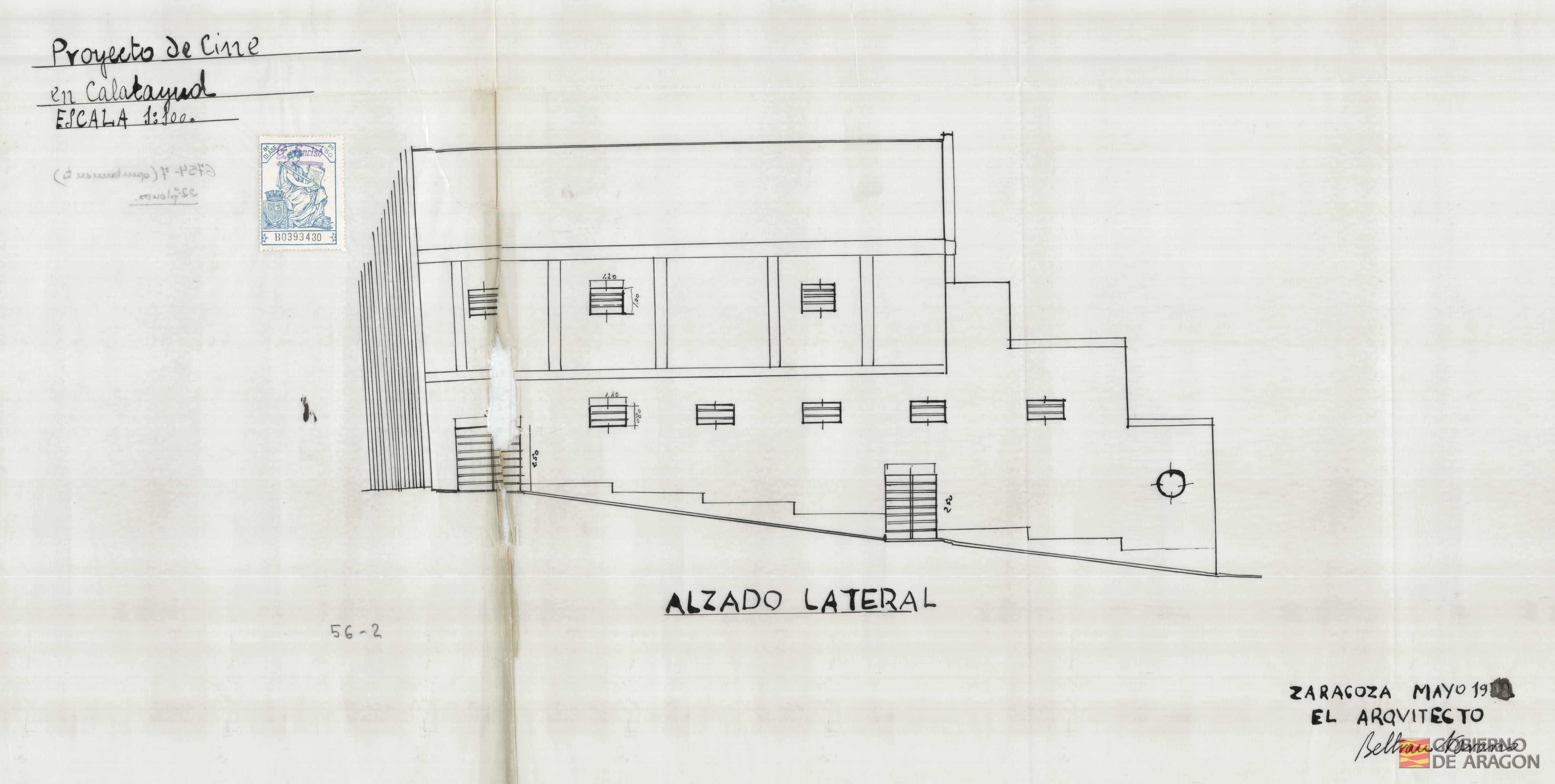 Proyecto de cine en Calatayud. Firmado por el Arquitecto Beltrán Navarro. Calatayud (Zaragoza)