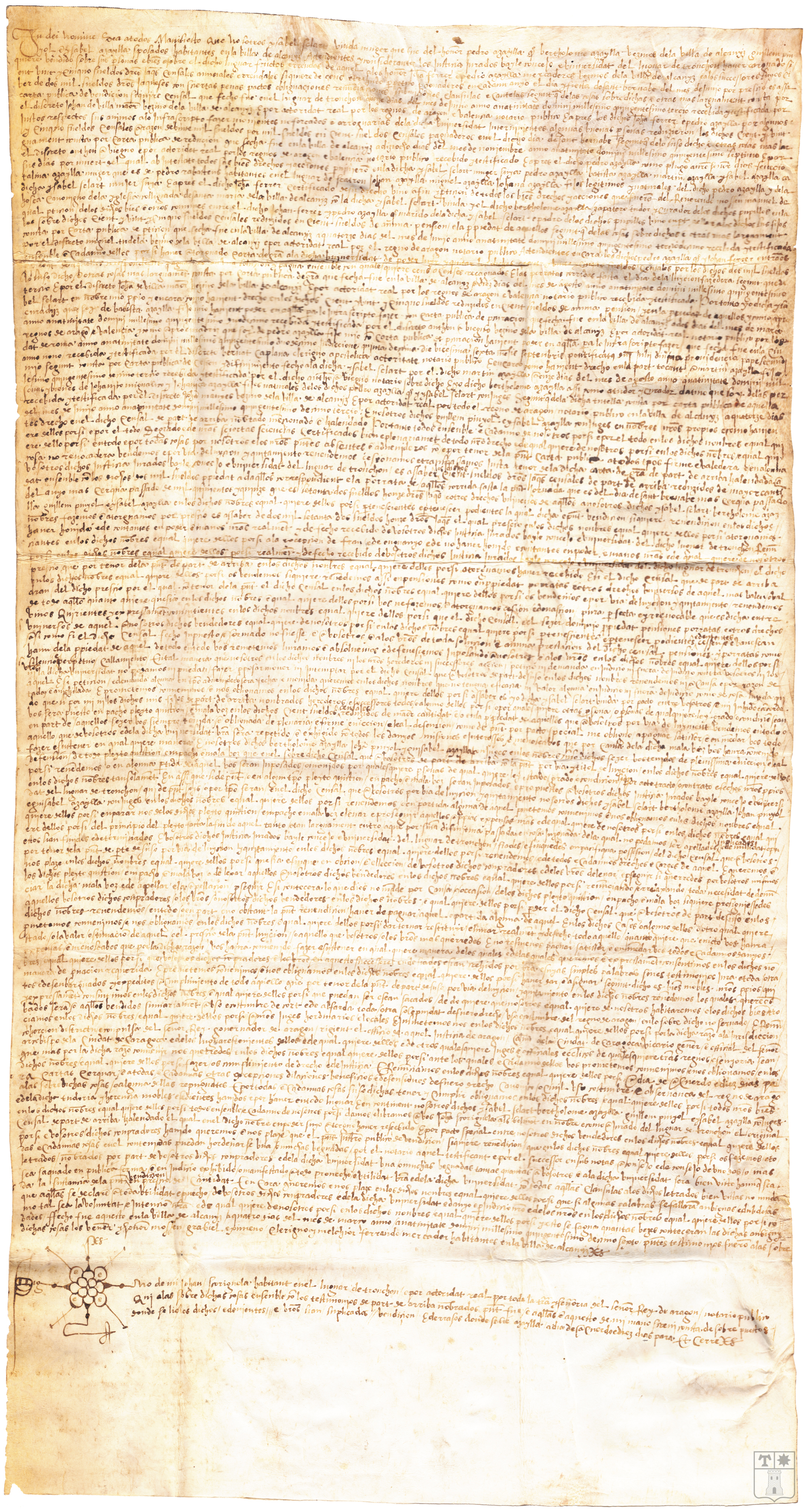 Luición y revendición de censal al Concejo de Tronchón por Pedro Azaila, vecino de Alcañiz