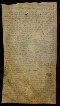 Proceso ante Guillermo de Perarrúa, justicia de Graus, iniciado por los representantes del concejo de Graus contra el abad de Graus, debido a que éste no había respetado los Fueros de Aragón como debía en la elección anual de los jurados de la villa