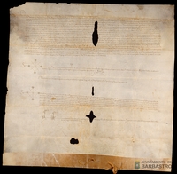 Privilegio de franquicia del maravedi para Barbastro y Burceat concedido por el rey Juan II de Aragon y confirmado por su hijo Fernando, rey de Sicilia. Dado extramuros del castillo de Entenza de Barbastro y confirmado en Lerida