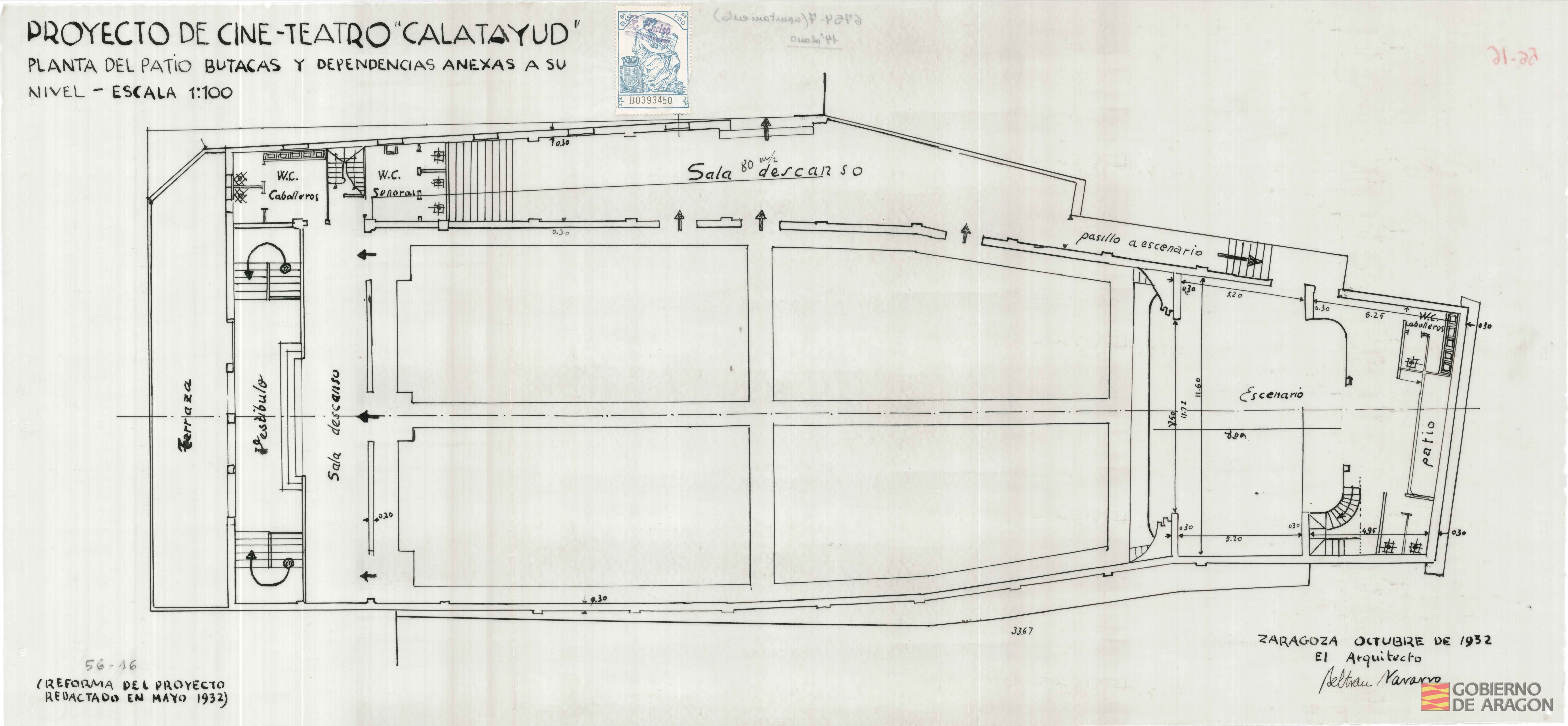 Proyecto de Cine-Teatro "Calatayud". Firmado por el Arquitecto Beltrán Navarro. Calatayud (Zaragoza)