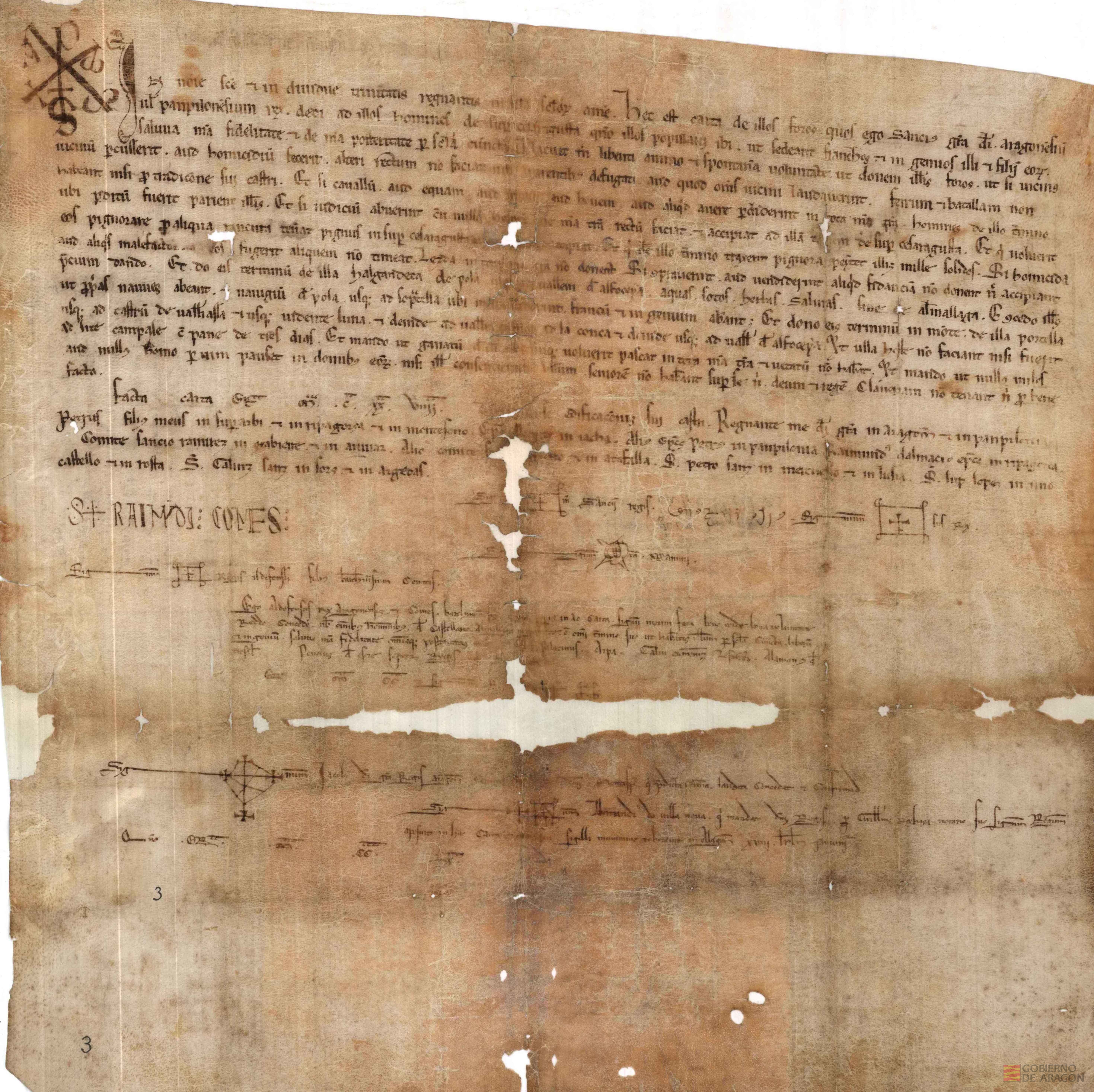 Privilegio de Sancho Ramírez por el que concede fueros a los pobladores del Castellar