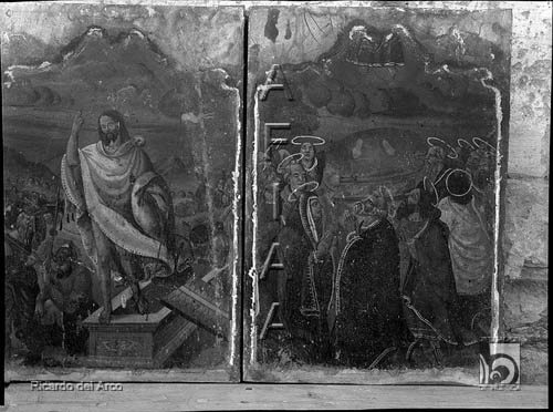 Iglesia parroquial. Pinturas sobre tabla con escenas de la Resurrección y de la Ascensión. Ricardo del Arco y Garay. Lascasas