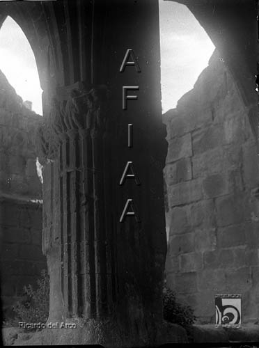 Monasterio de Santa María la Real. Detalle de una columna del claustro. Ricardo del Arco y Garay. Fitero (Navarra)