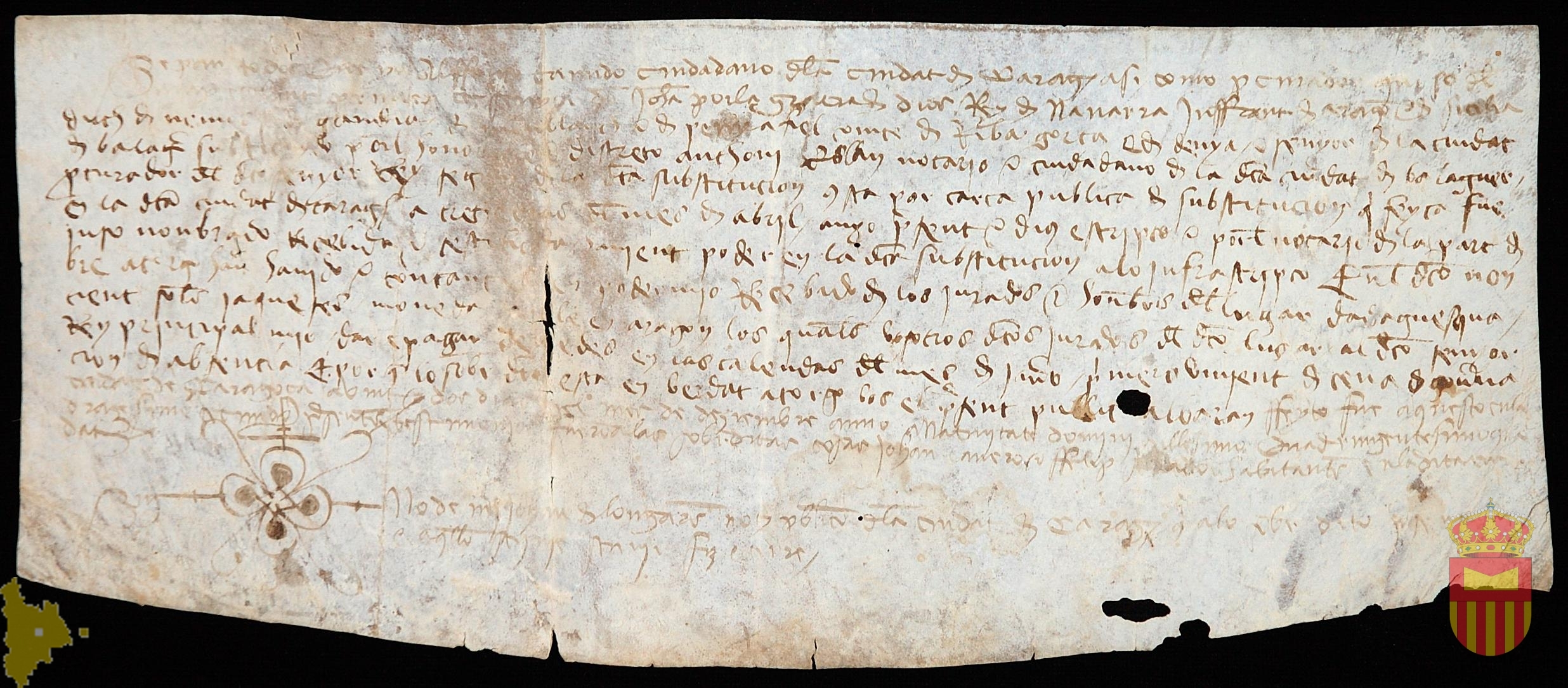 Albarán de Alfonso Canudo, procurador real por el que afirma haber recibido del concello y jurados de Adahuesca cien sueldos jaqueses en concepto de cena.