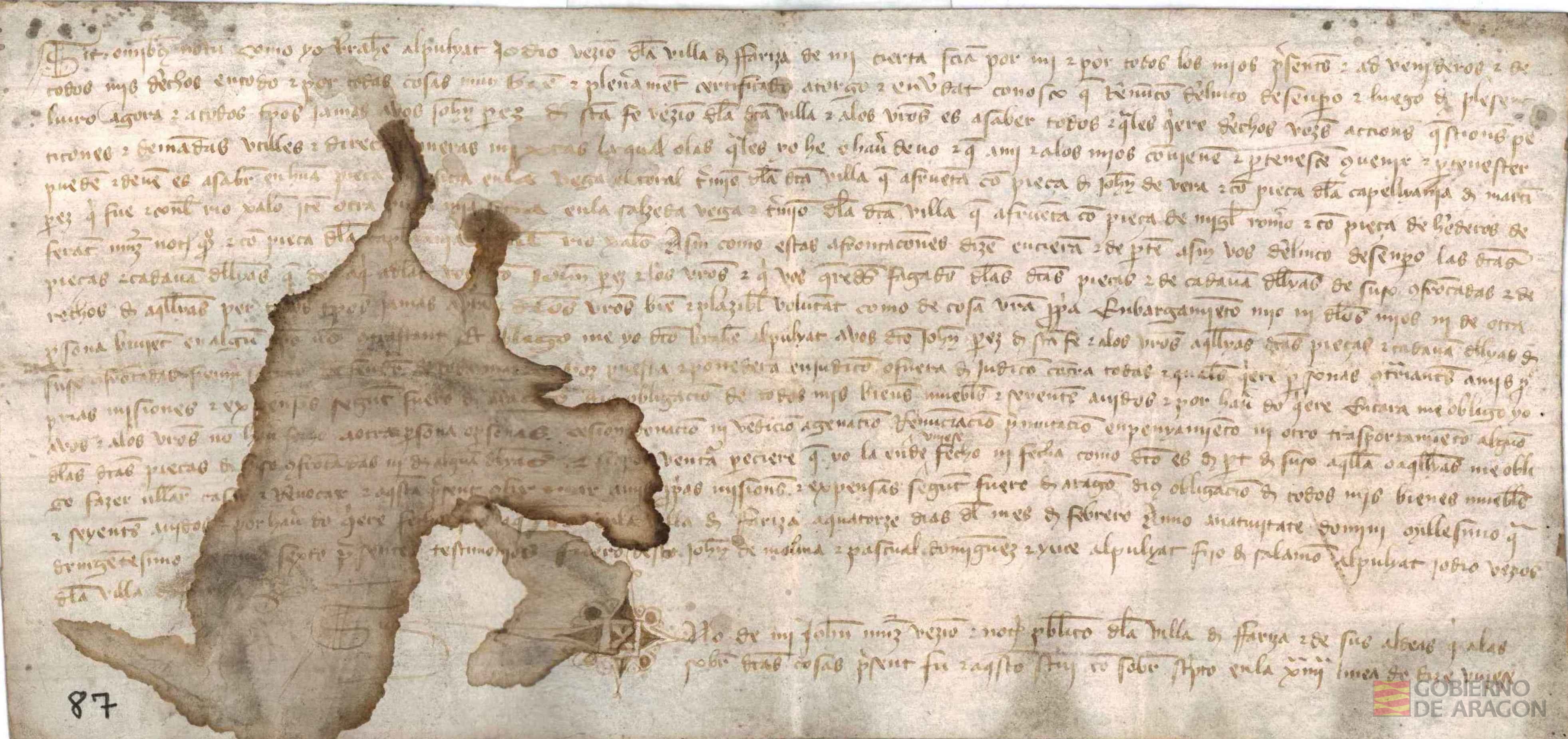 Brahan Alfulyat,judío,vecino de la villa de Ariza,renuncia a dos piezas de tierra,sitas en el término de dicha villa,a favor de Juan Pérez de Santa Fé.