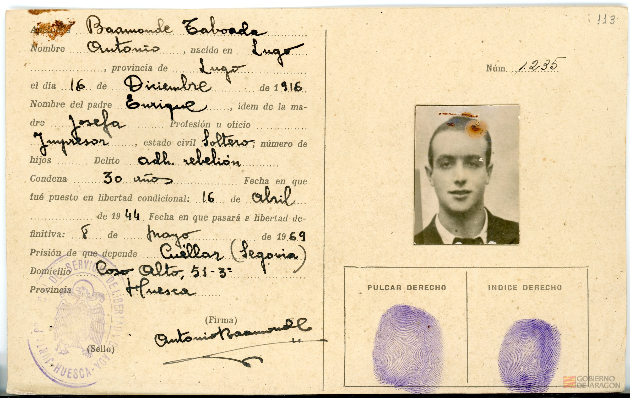 Baamonde Taboada, Antonio. Huesca