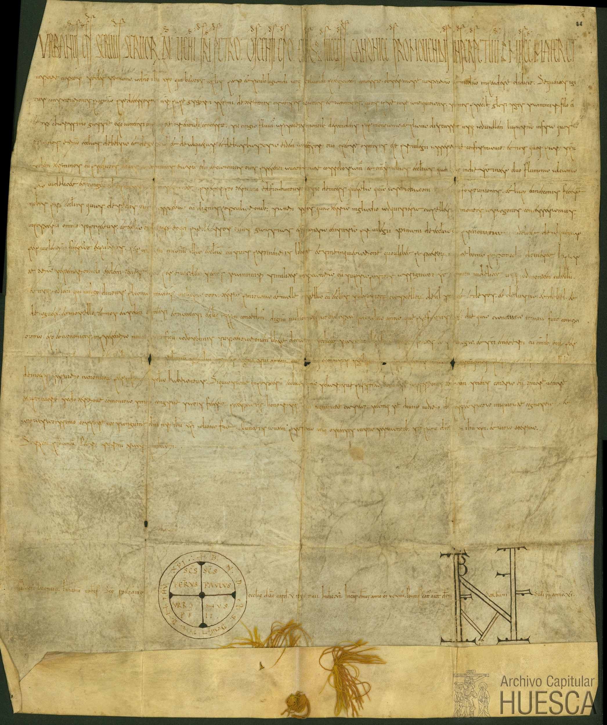 El papa Urbano II ratifica los límites del obispado Huesca-Jaca, señalados por Gregorio VII, y confirma las donaciones hechas por Ramiro I de Aragón a la canónica jacetana