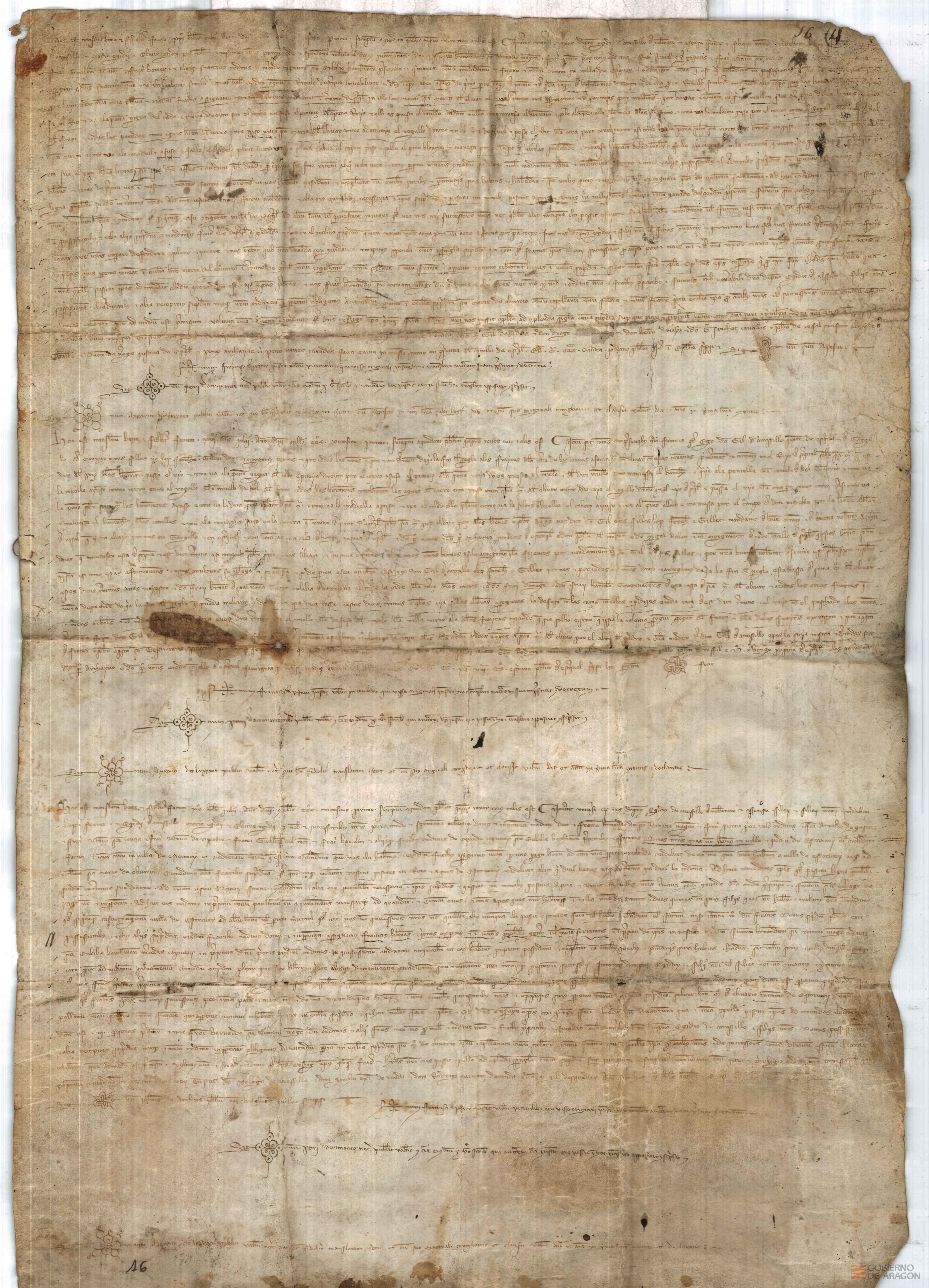 Don Gil de Atrosillo, señor de Estercuel, da a Fray Bernardo de San Román, maestre de la Orden de la Merced y al convento de Santa Eulalia de Barcelona todos los molinos,hornos y huertos de la villa de Estercuel, con obligación de establecer en la iglesia de Santa María del Olivar de la misma villa, un capellán, un escolar y un fraile para atender los cultos