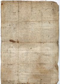 Don Gil de Atrosillo, señor de Estercuel, da a Fray Bernardo de San Román, maestre de la Orden de la Merced y al convento de Santa Eulalia de Barcelona todos los molinos,hornos y huertos de la villa de Estercuel, con obligación de establecer en la iglesia de Santa María del Olivar de la misma villa, un capellán, un escolar y un fraile para atender los cultos