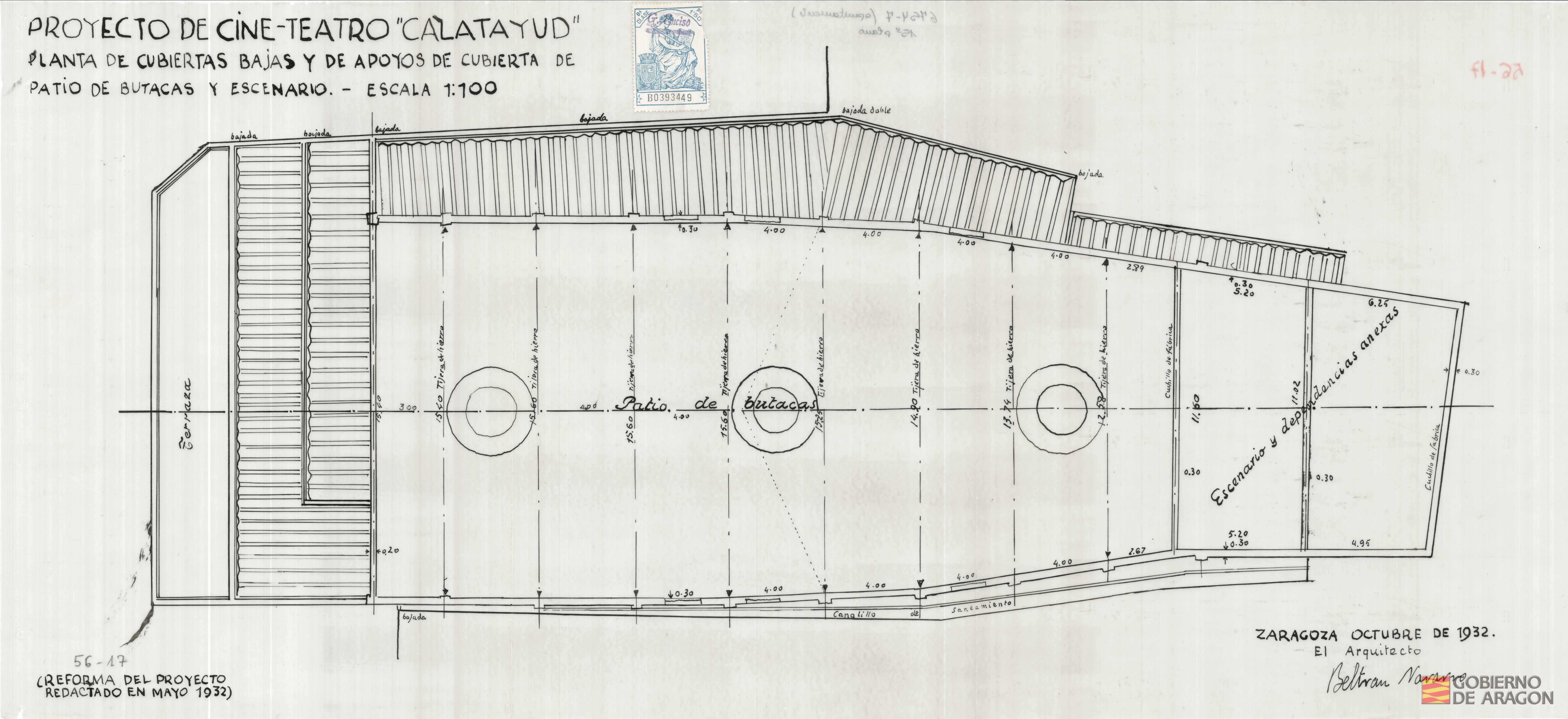 Proyecto de Cine-Teatro "Calatayud". Firmado por el Arquitecto Beltrán Navarro. Calatayud (Zaragoza)