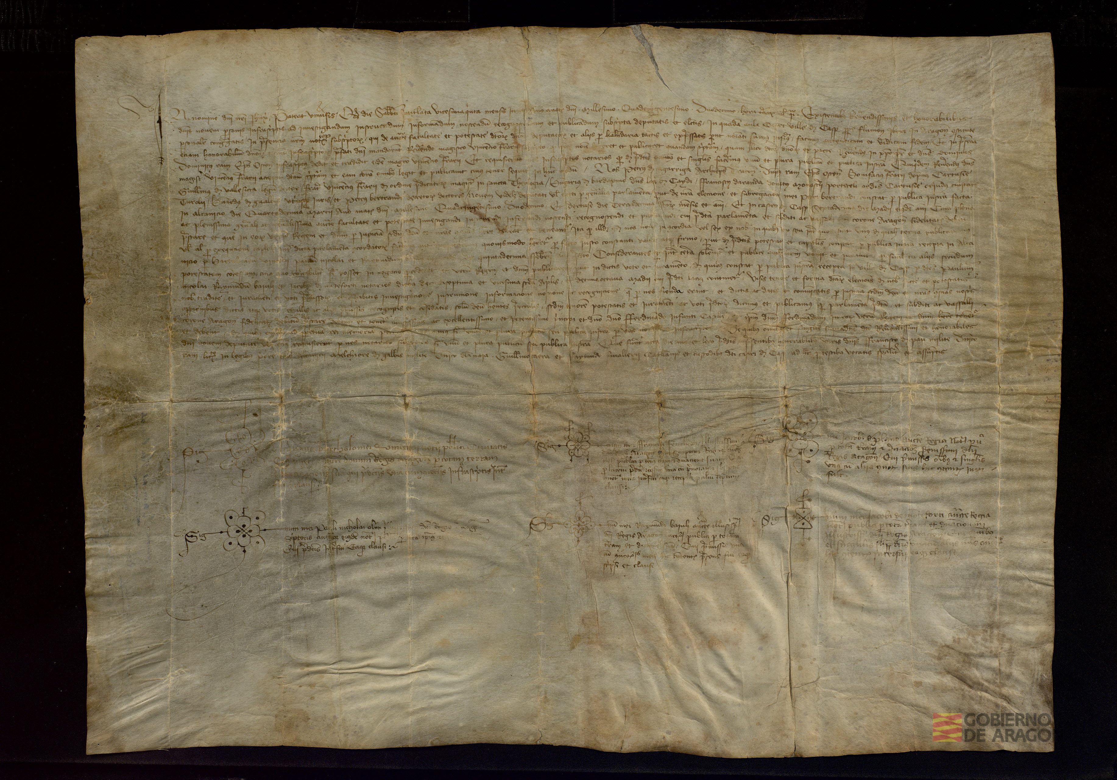 Acta del Compromiso de Caspe. Acta notarial de la designación, por parte de los nueve compromisarios elegidos por los Parlamentos de Alcañíz y Tortosa, del infante Fernando como rey de la Corona de Aragón