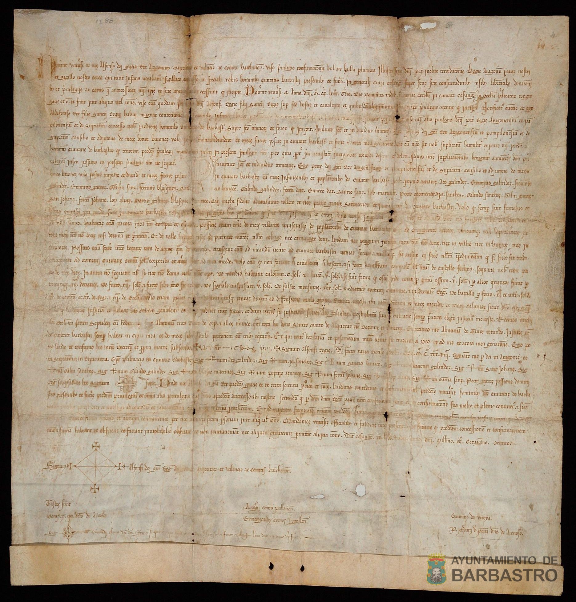 Alfonso III confirma los fueros y privilegios concedidos a los habitantes de Barbastro