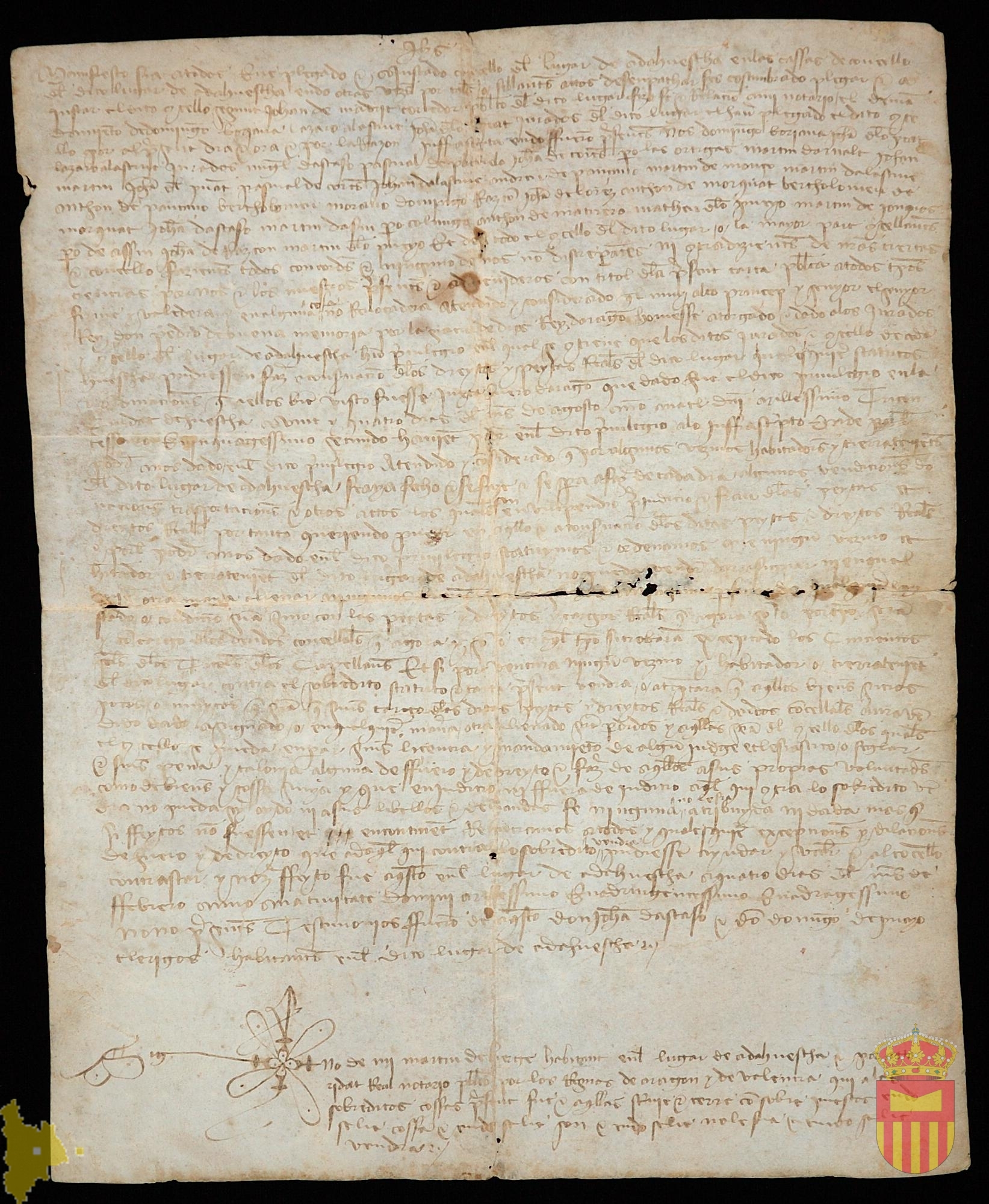 Estatutos establecidos por el Concello y jurados de Adahuesca de acuerdo con un privilegio real concedido en 24 de agosto de 1352 por Pedro IV y mediante los cuales se prohibe vender bienes raíces a personas que no paguen la peita real