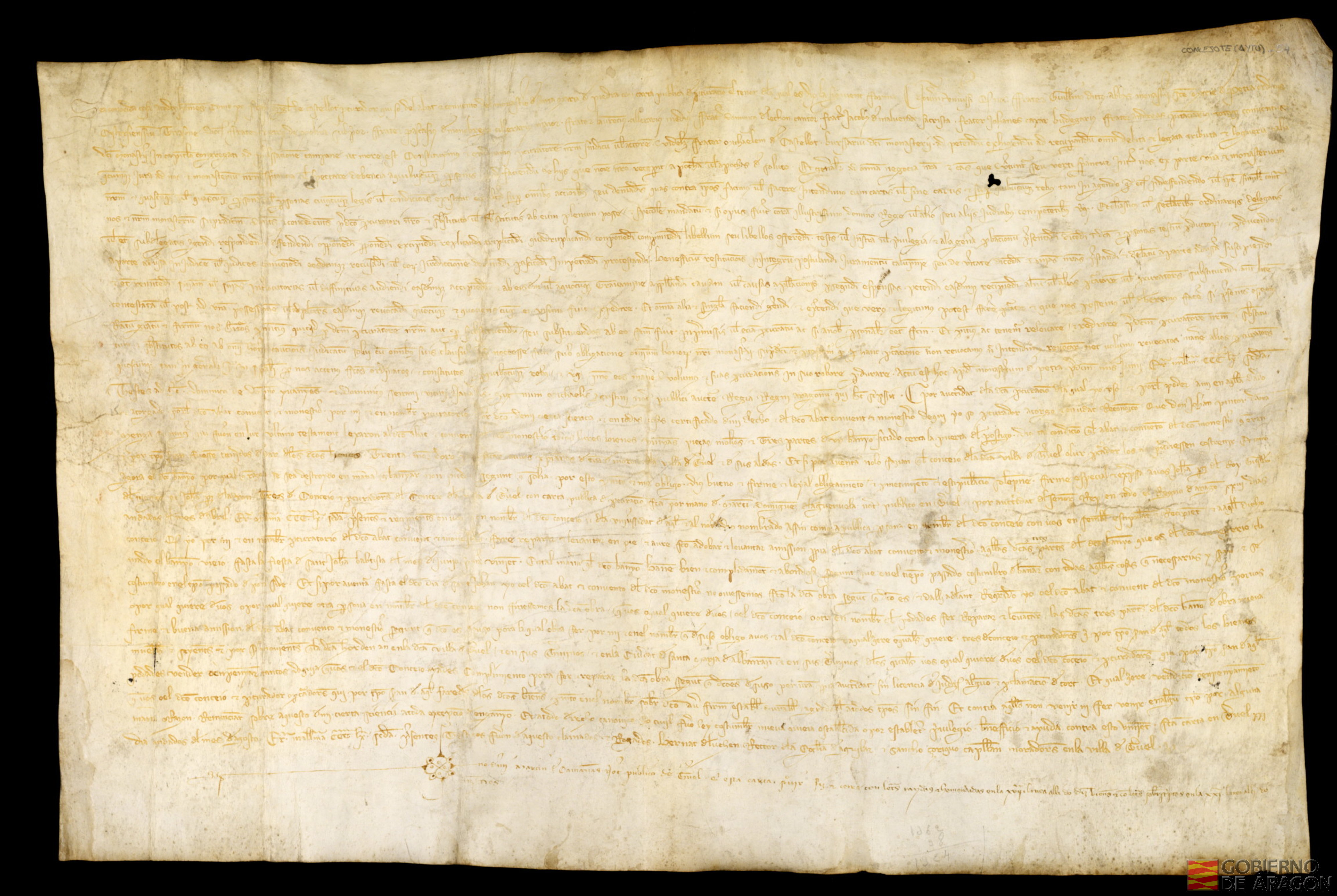 Acuerdo entre Francisco Castellote, procurador del Monasterio de Piedra, y el Concejo de Teruel sobre el testamento de Juan Pintor y de su mujer doña Menya