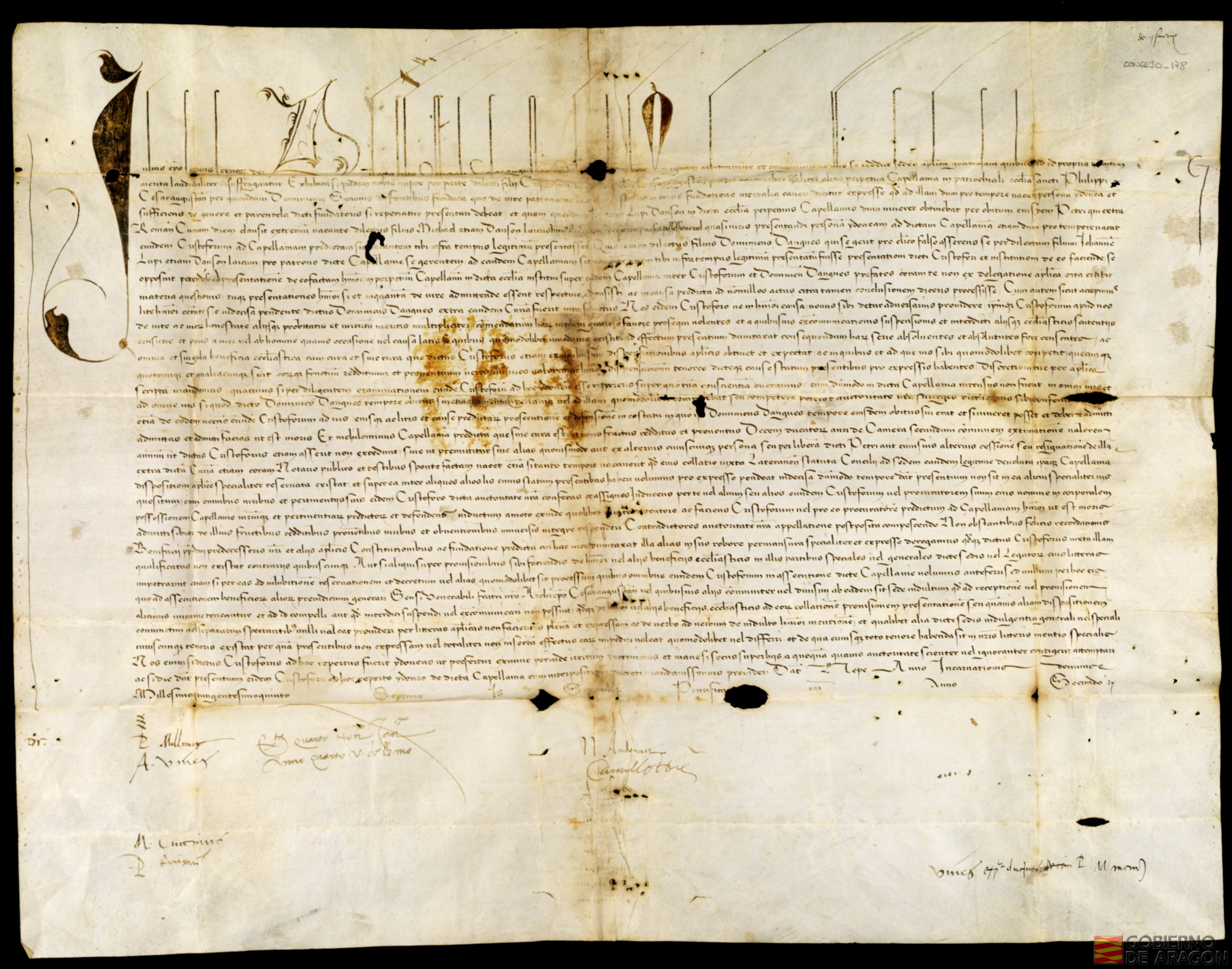 Carta solemne del Papa Julio II en la que nombra a Cristóforo de Urrea, Capellán de una capellanía en la iglesia de San Felipe de Zaragoza
