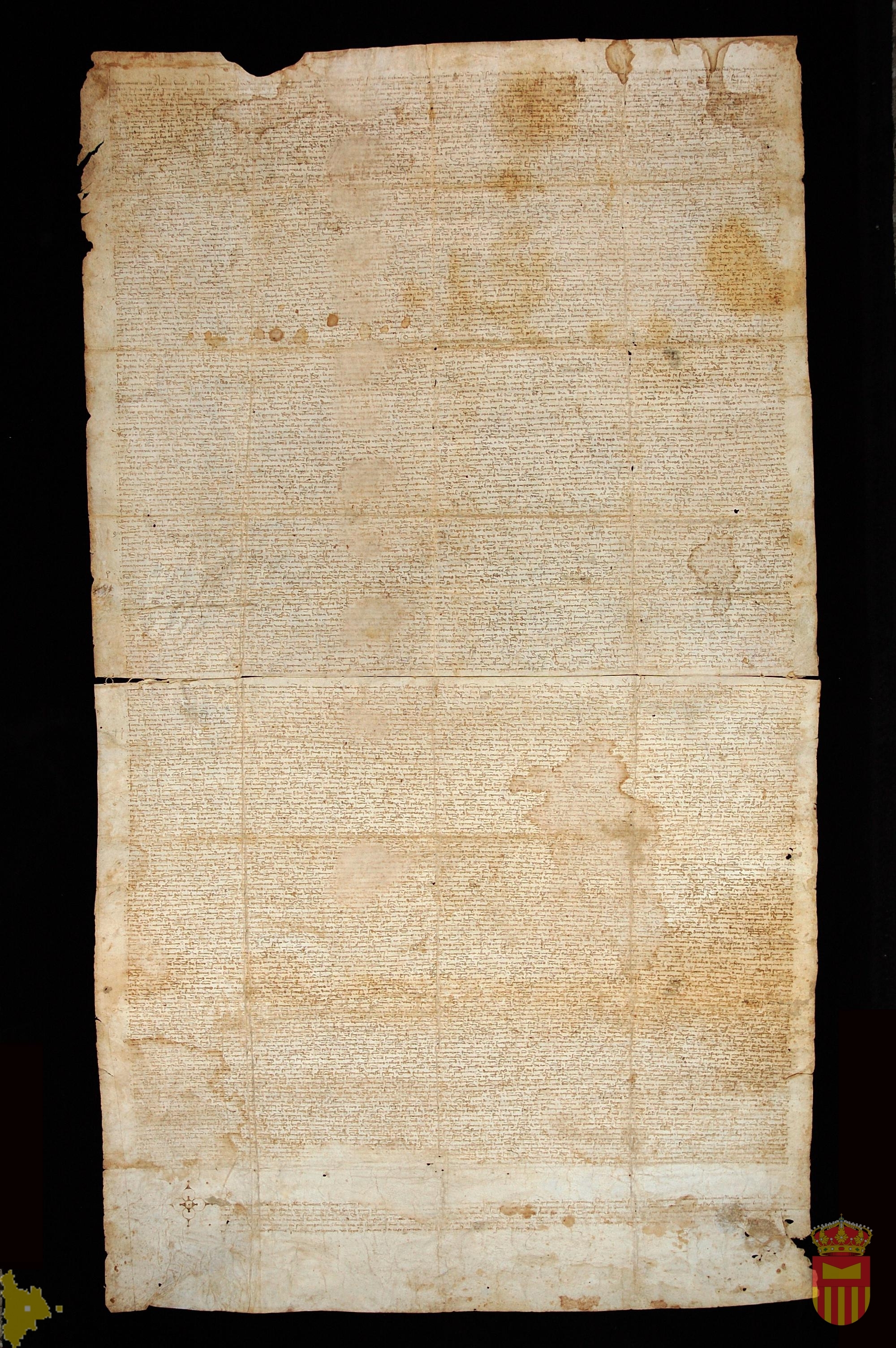 Escritura por la que Pedro IV desempeña las villas de la propiedad real de Adahuesca, Sevil, Castejón de Sobrarbe y Pozán de Vero que estaban en manos de Isabel de Entenza